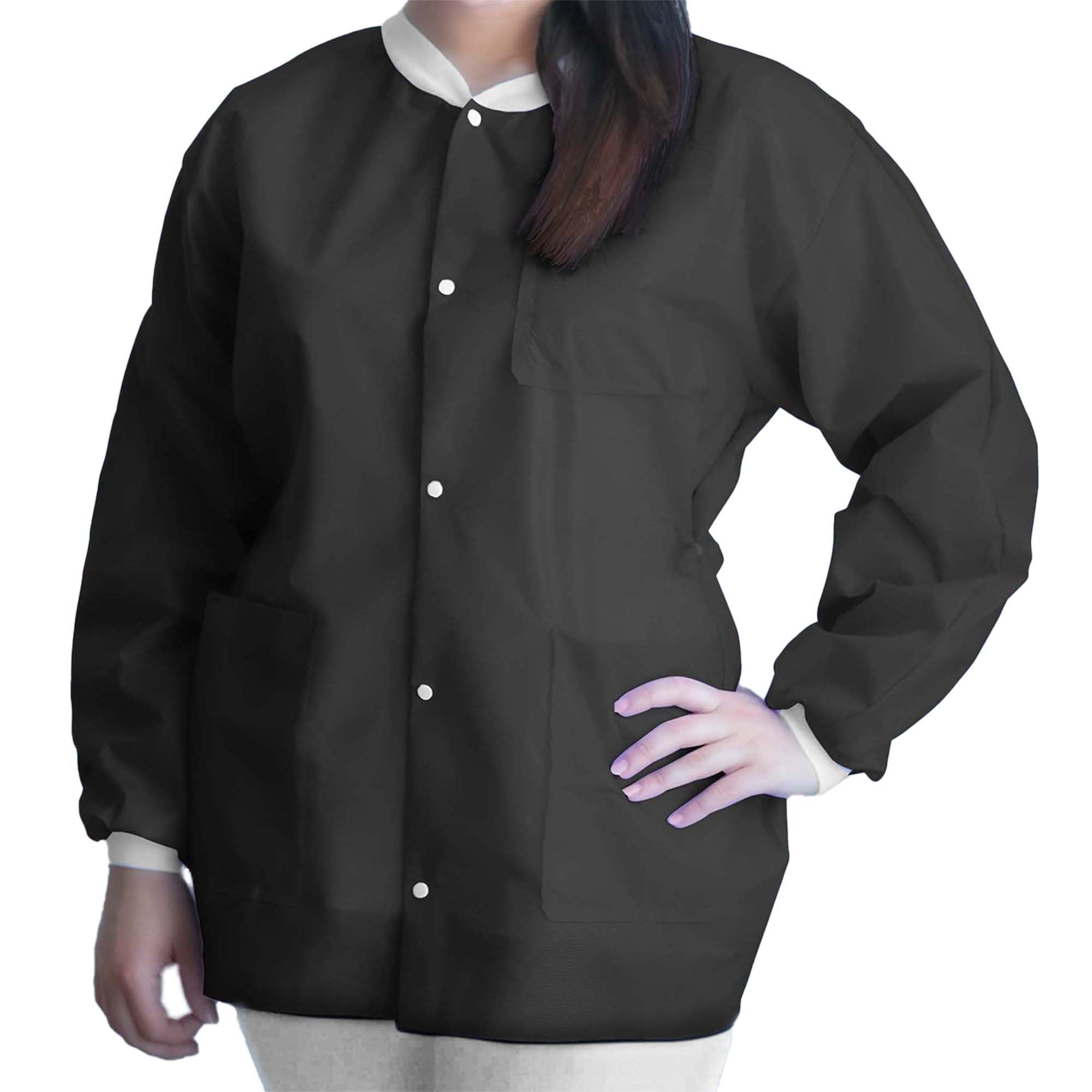 Lab Jacket FitMe™ Black Large Hip Length 3-Layer SMS Disposable