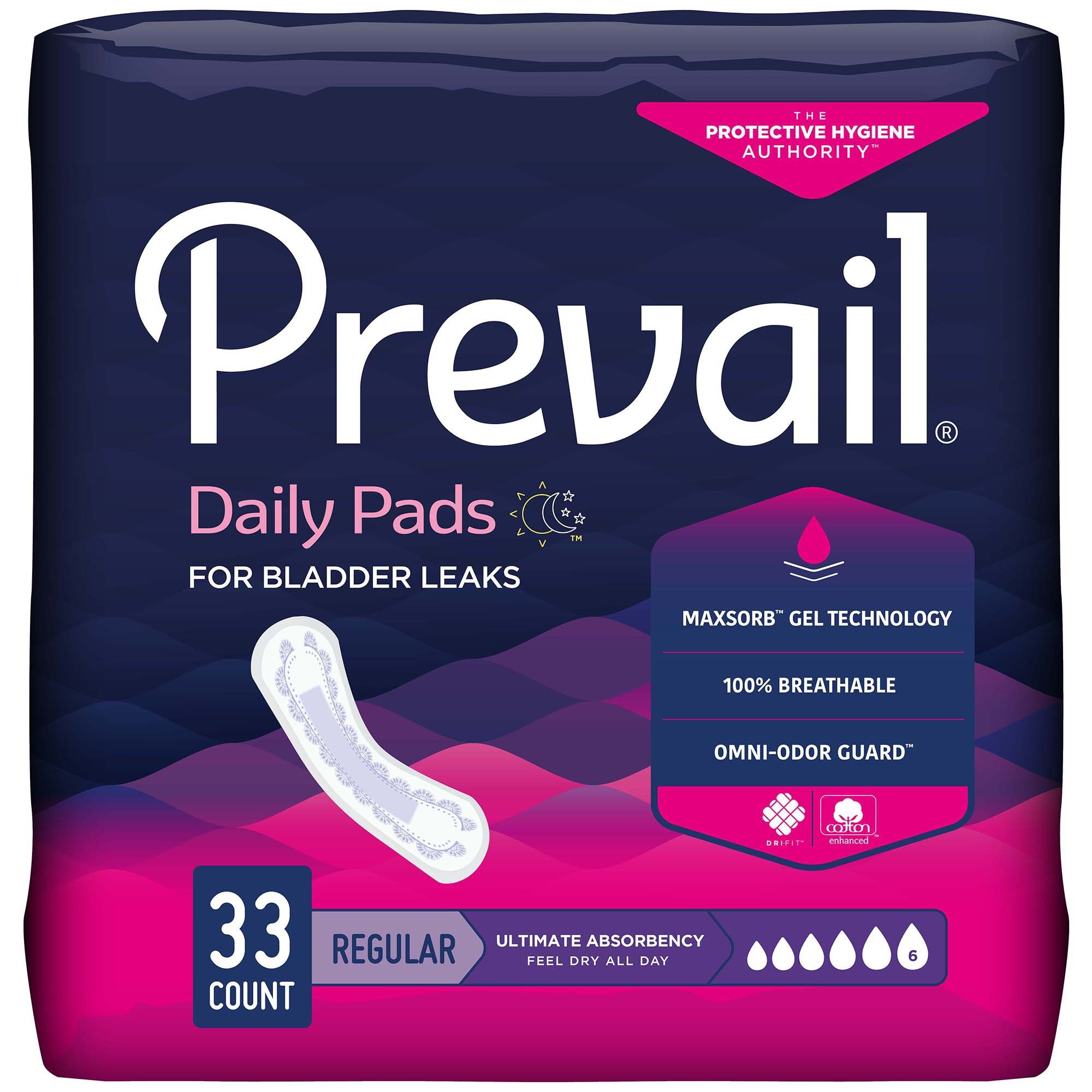 Bladder Control Pad Prevail® Daily Pads Ultimate 16 Inch Length Heavy Absorbency Polymer Core One Size Fits Most