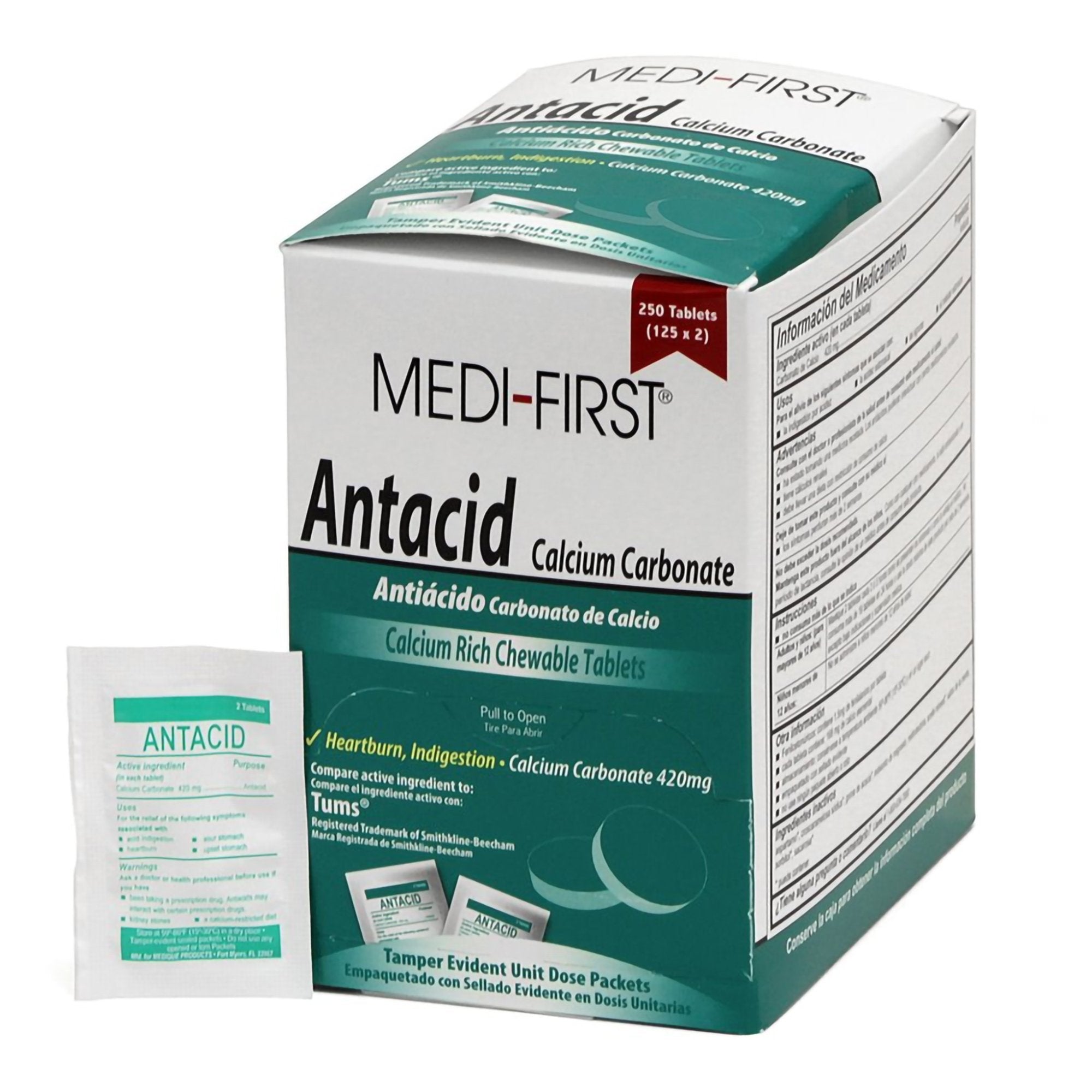 Antacid Medi-First® 420 mg Strength Tablet 2 per Pack