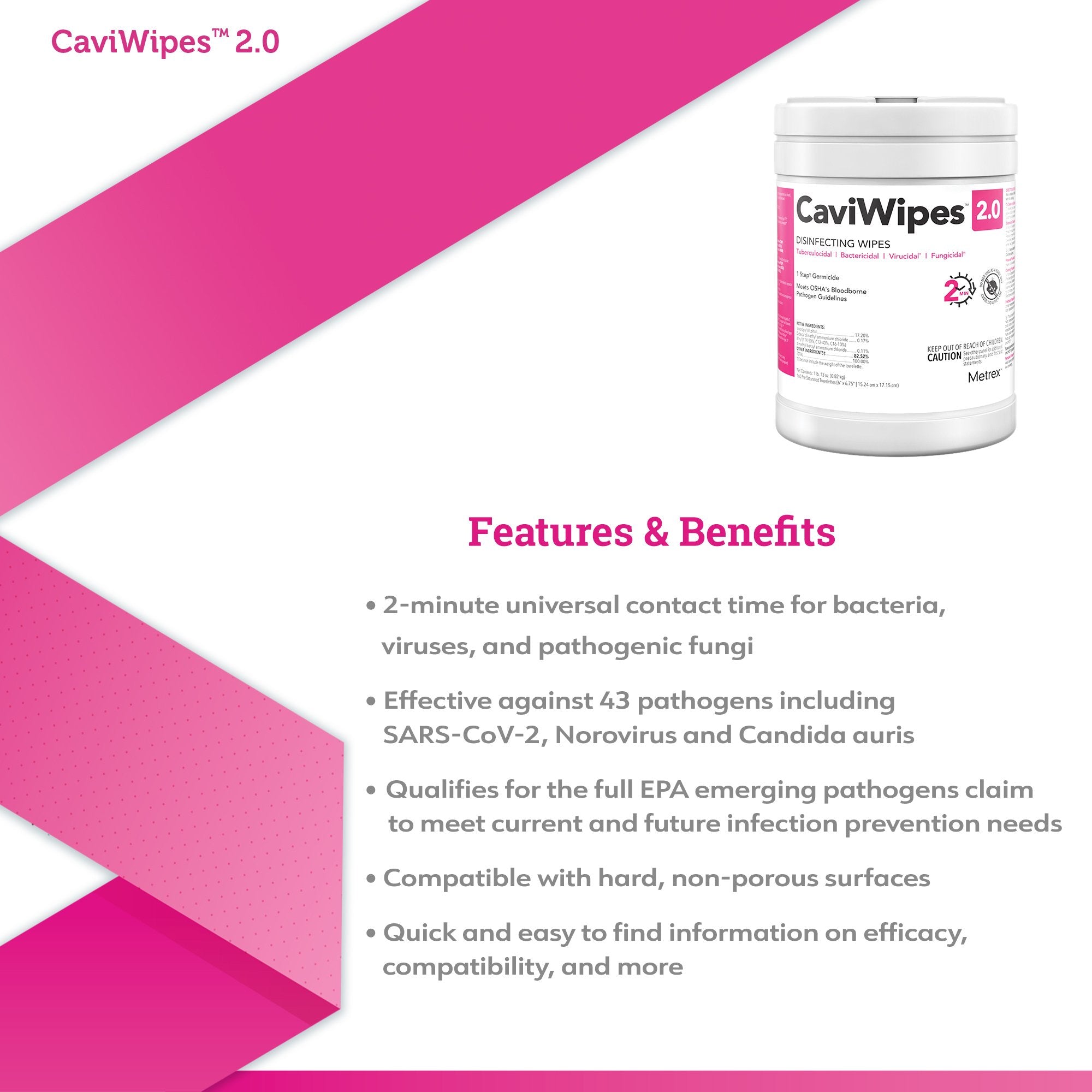 CaviWipes™ 2.0 Surface Disinfectant Premoistened Manual Pull Wipe 65 Count Canister Alcohol Scent NonSterile