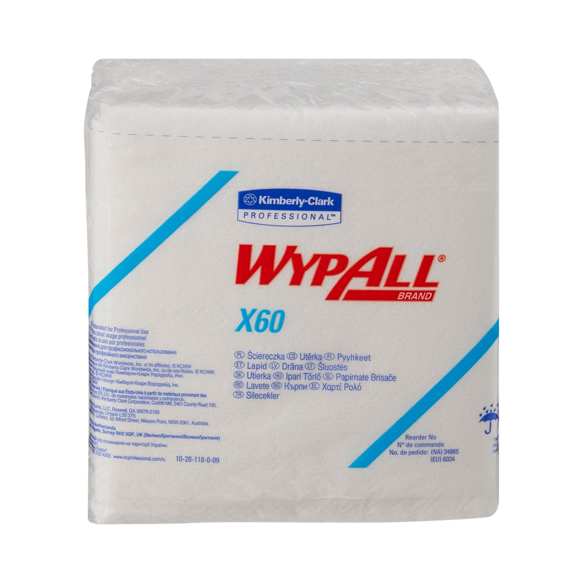 Task Wipe WypAll® X60 Light Duty White NonSterile Cellulose / Polypropylene 12 X 12-1/2 Inch Reusable