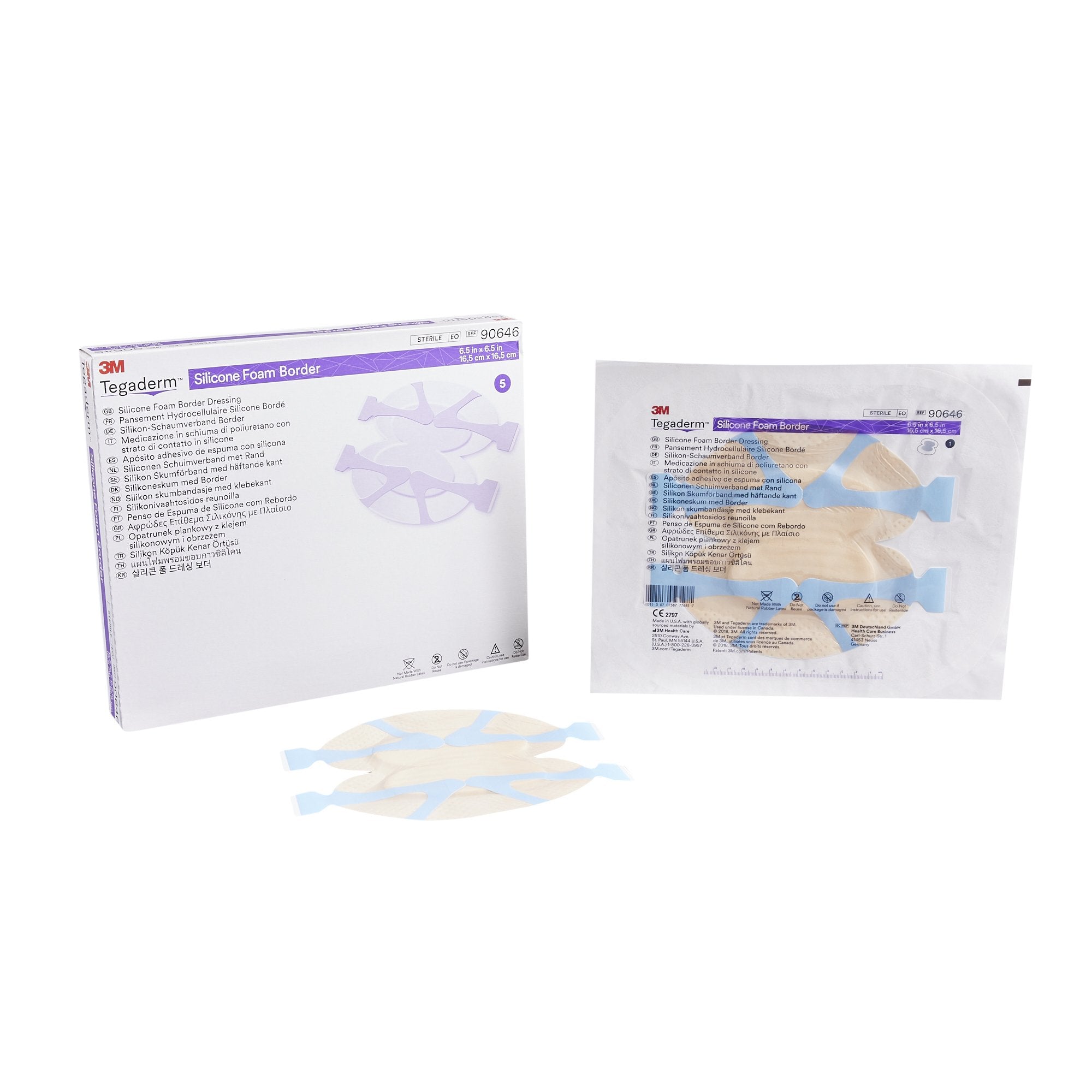 Foam Dressing 3M™ Tegaderm™ 6-1/2 X 6-1/2 Inch With Border Film Backing Silicone Adhesive Heel / Contour Sterile