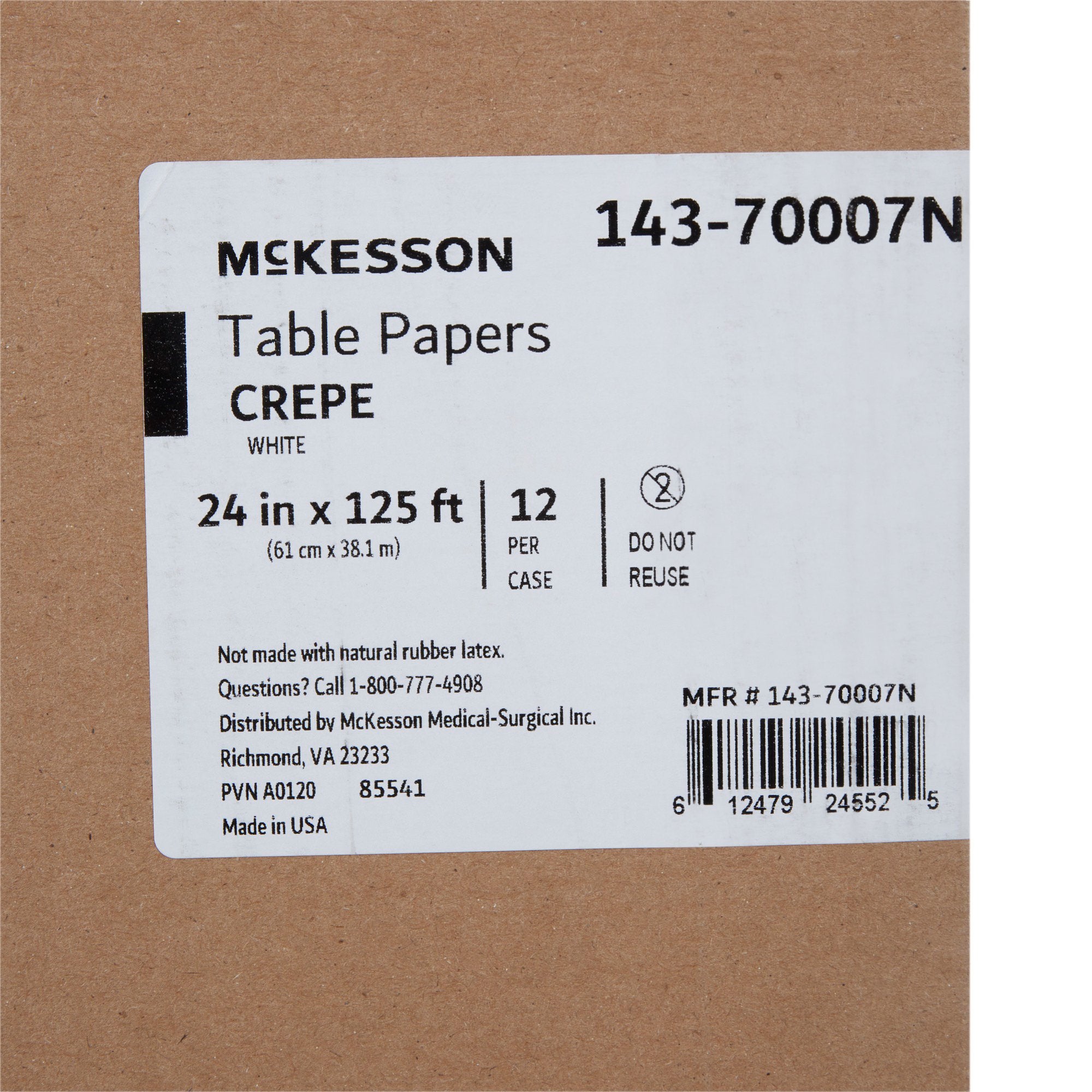 Table Paper McKesson 24 Inch Width White Crepe