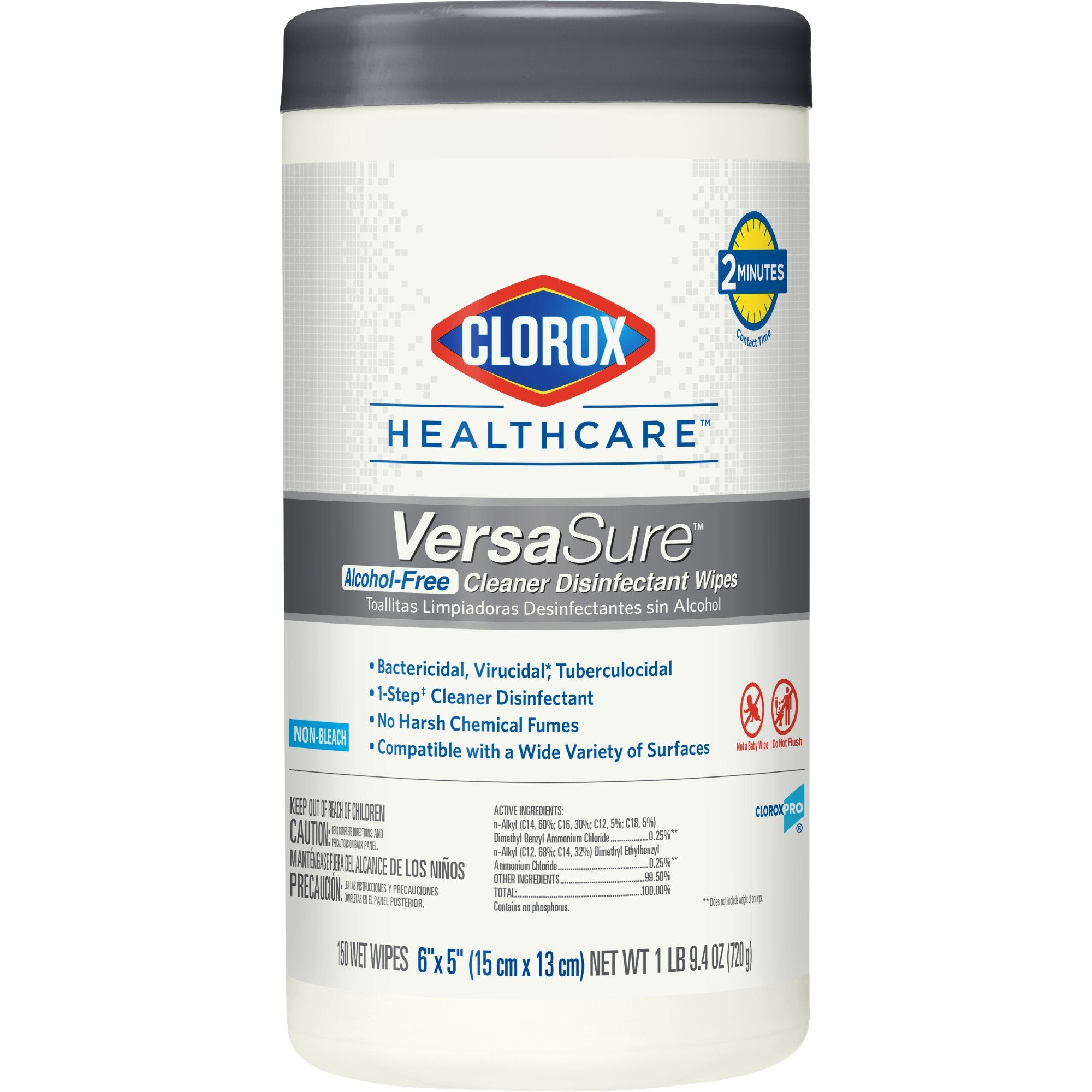 Clorox Healthcare® VersaSure™ Surface Disinfectant Cleaner Premoistened Quaternary Based Manual Pull Wipe 150 Count Canister Scented NonSterile