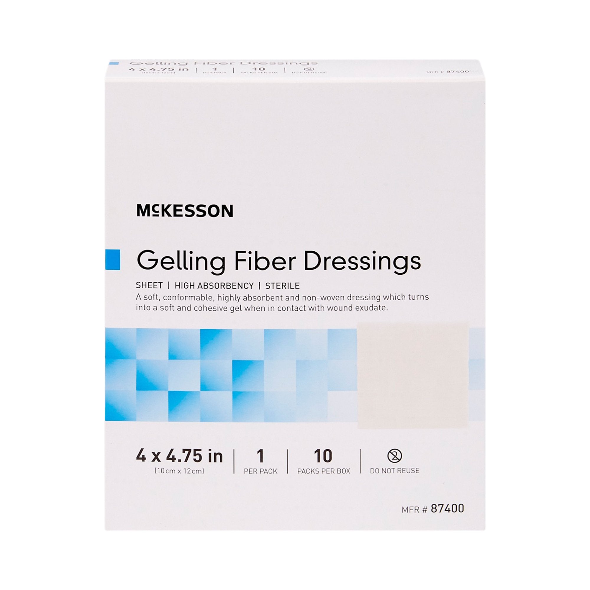 Absorbent Gelling Fiber Dressing McKesson 4 X 4-3/4 Inch Rectangle