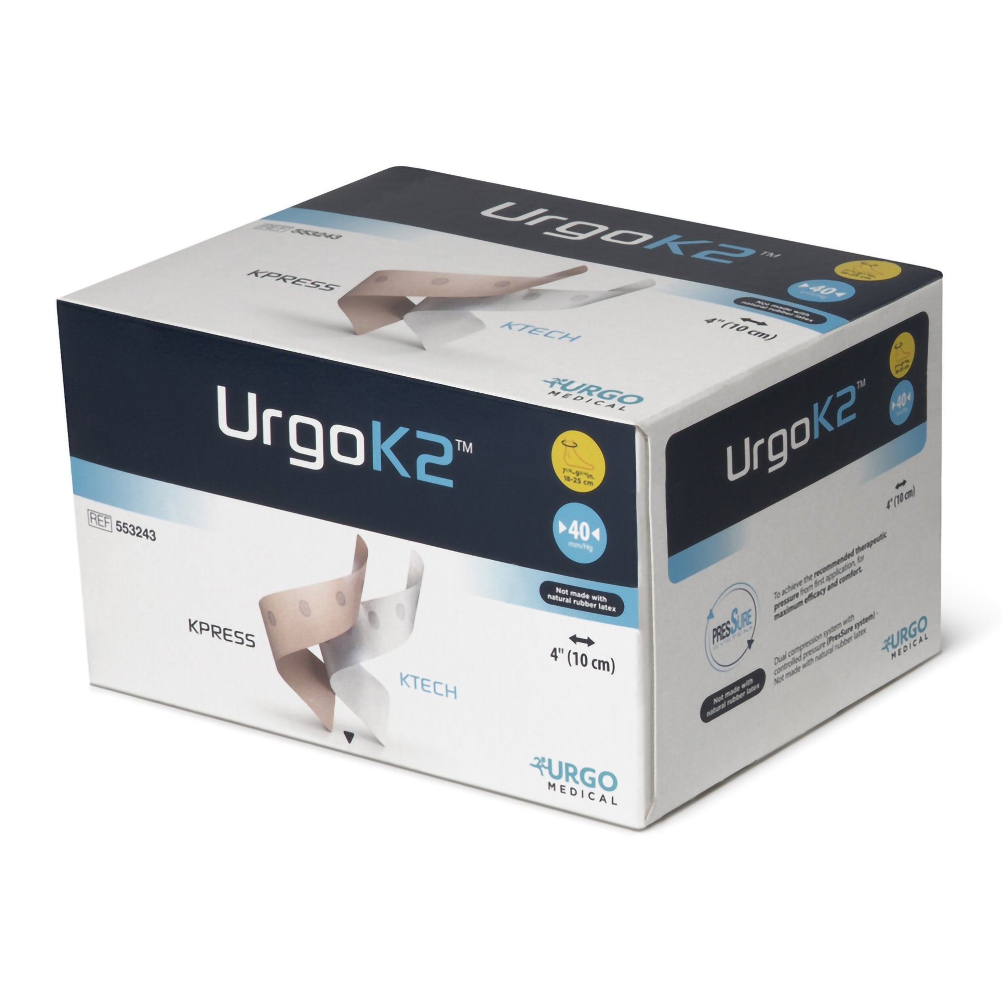2 Layer Compression Bandage System URGOK2™ 4 X 7-1/8 to 9-3/4 Inch Self-Adherent Closure Tan / White NonSterile Regular 40 mmHg