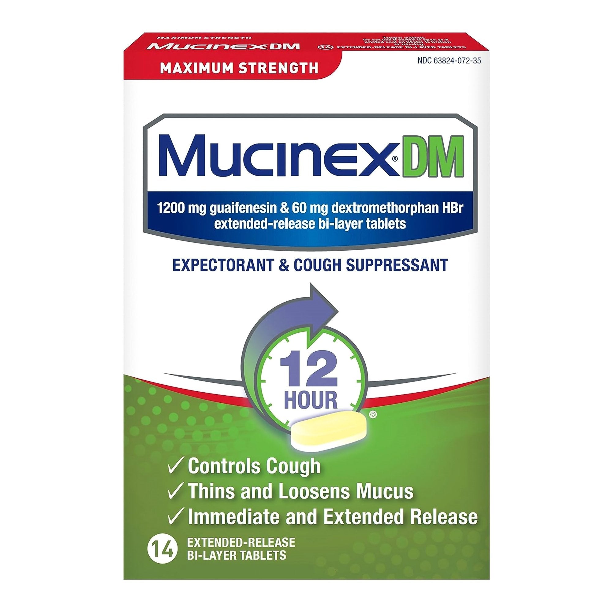 Cold and Cough Relief Mucinex® DM 1,200 mg - 60 mg Strength Tablet 14 per Box