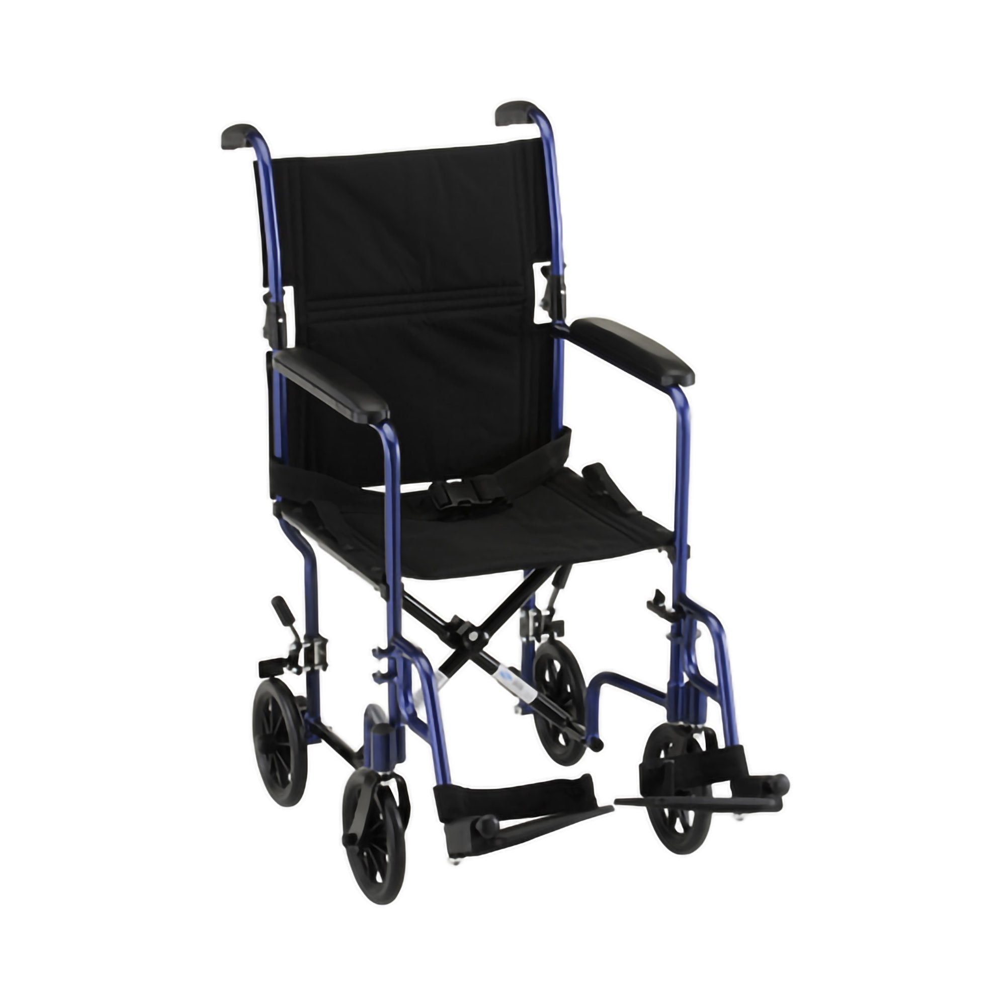 Lightweight Transport Chair Nova 18 Inch Seat Width Full Length / Fixed Height Arm 300 lbs. Weight Capacity Blue Upholstery