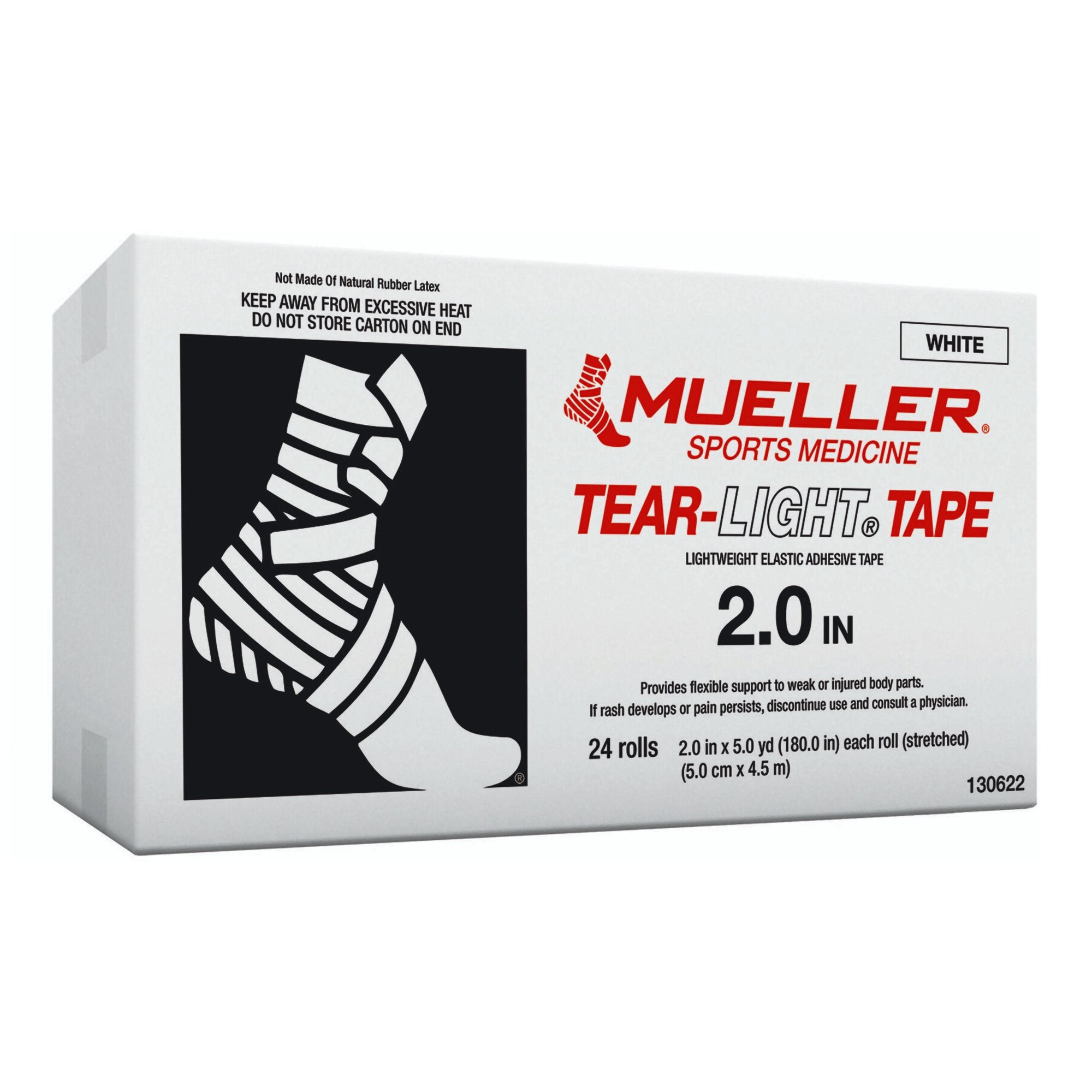 Athletic Tape Mueller® Tear-Light® White 2 Inch X 5 Yard Elastic Adhesive NonSterile