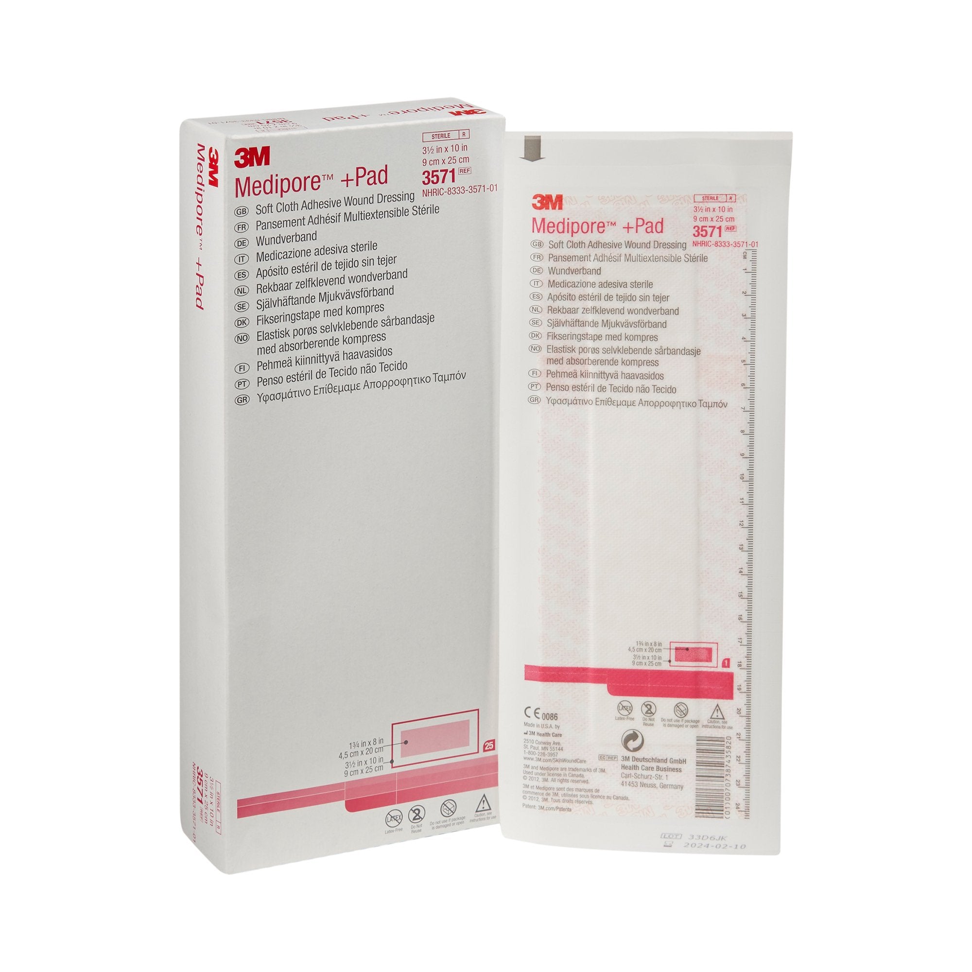 Adhesive Dressing 3M™ Medipore™ 3-1/2 X 10 Inch Soft Cloth Rectangle White Sterile