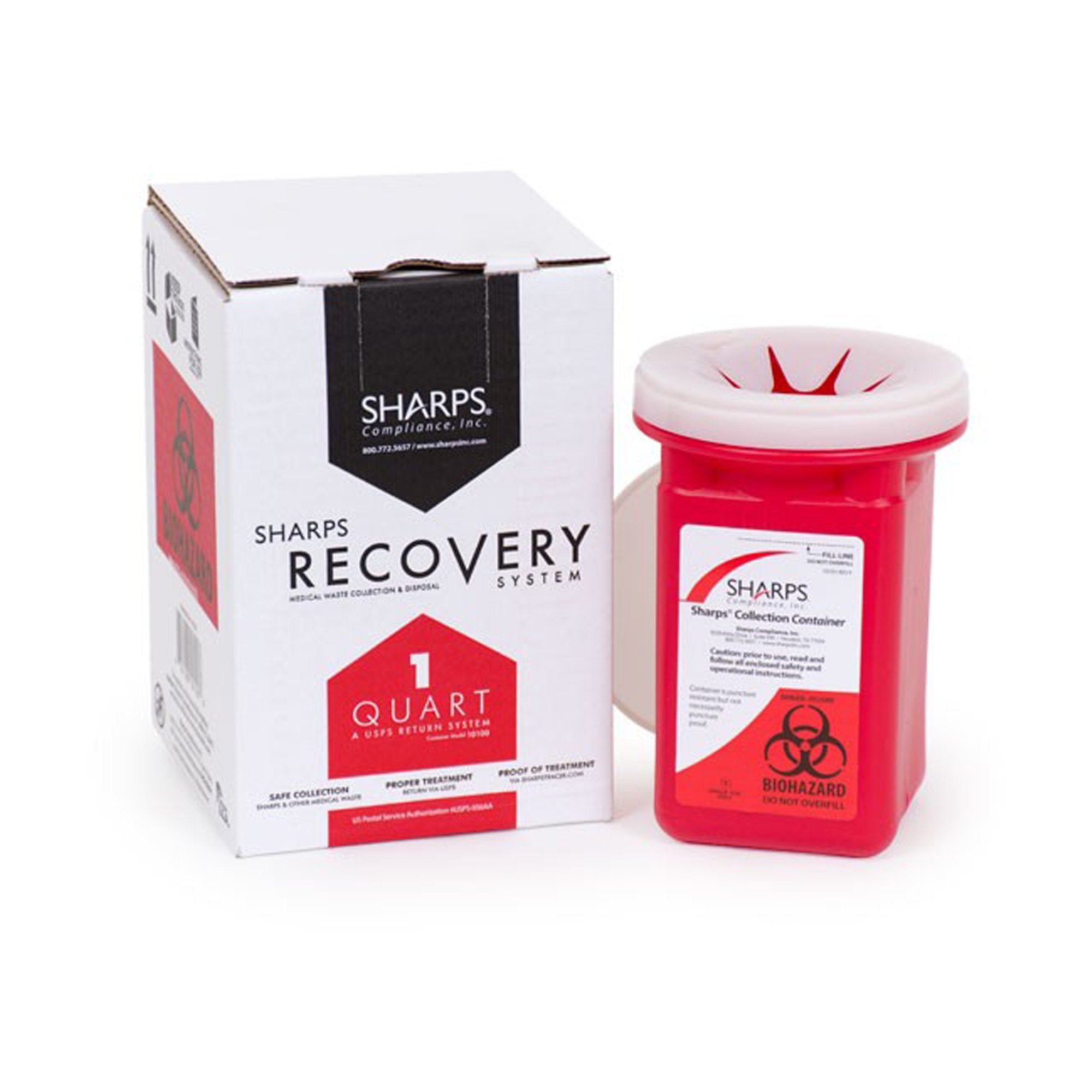 Mailback Sharps Container Sharps Recovery System™ Red Base 4-1/2 L X 4-1/2 W X 7 H Inch Vertical Entry 0.25 Gallon