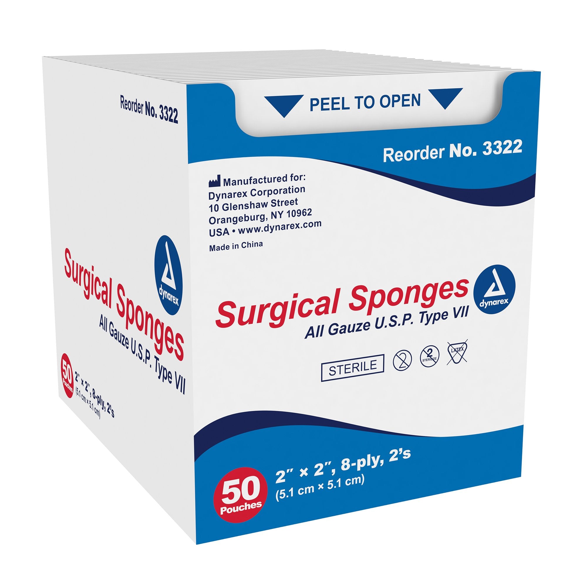 Gauze Sponge Dynarex® 2 X 2 Inch 2 per Pack Sterile 8-Ply Square