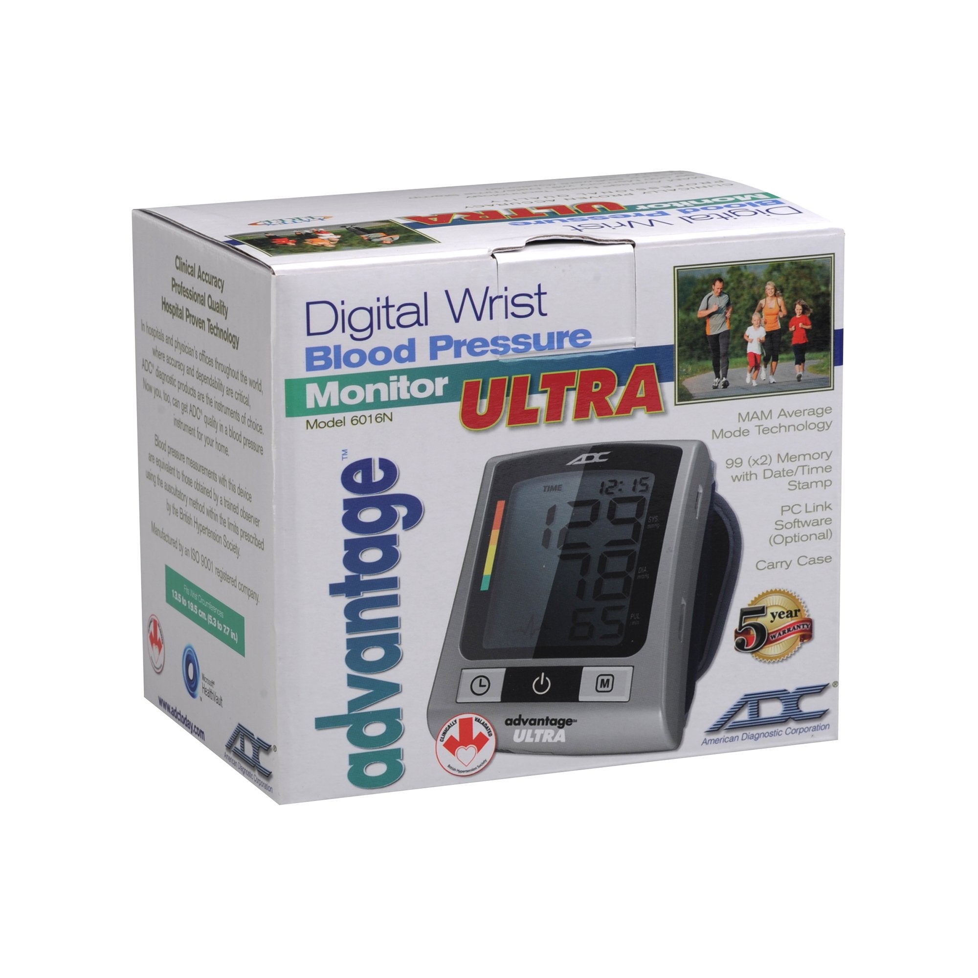Home Automatic Digital Blood Pressure Monitor Advantage™ Ultra Series Adult Cuff Nylon Cuff 13.5 - 19.5 cm Wrist