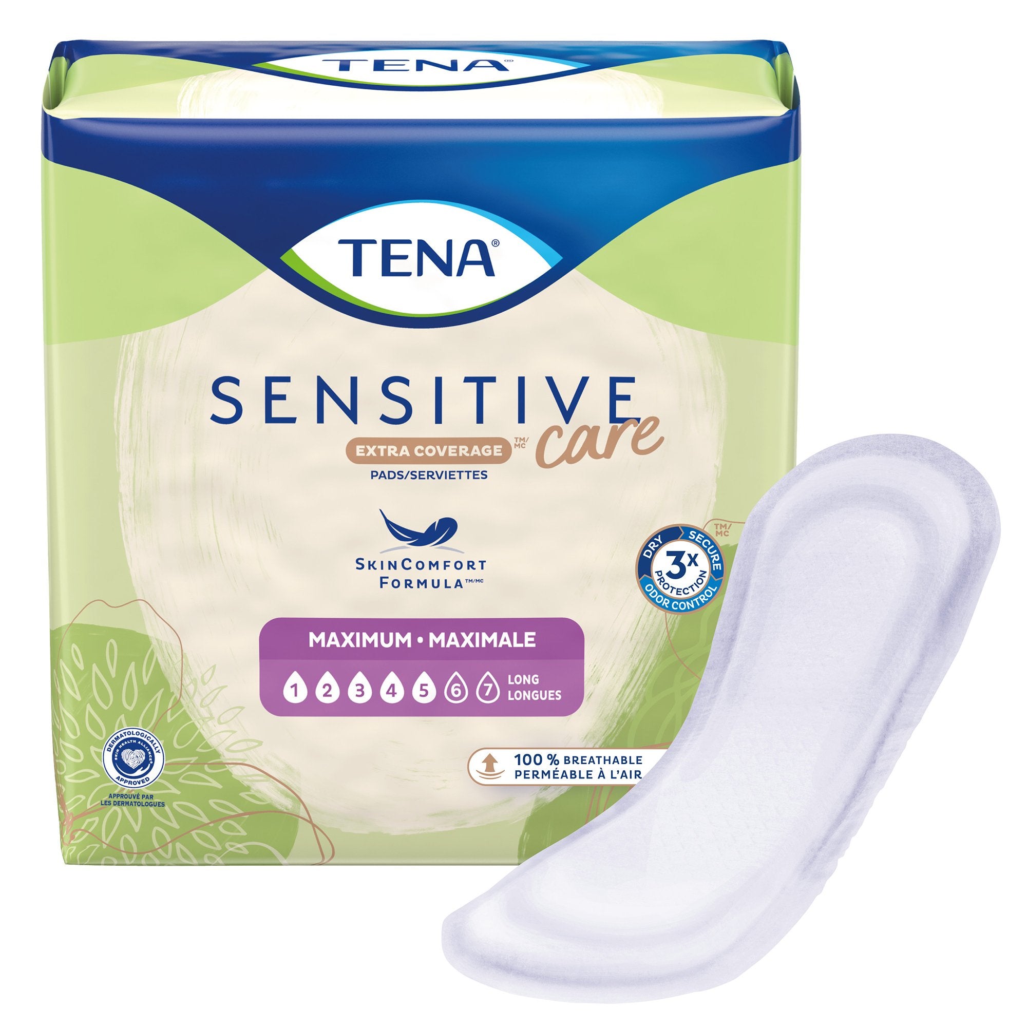 Bladder Control Pad TENA® Sensitive Care Maximum Extra Coverage Long 15 Inch Length Heavy Absorbency Dry-Fast Core™ One Size Fits Most