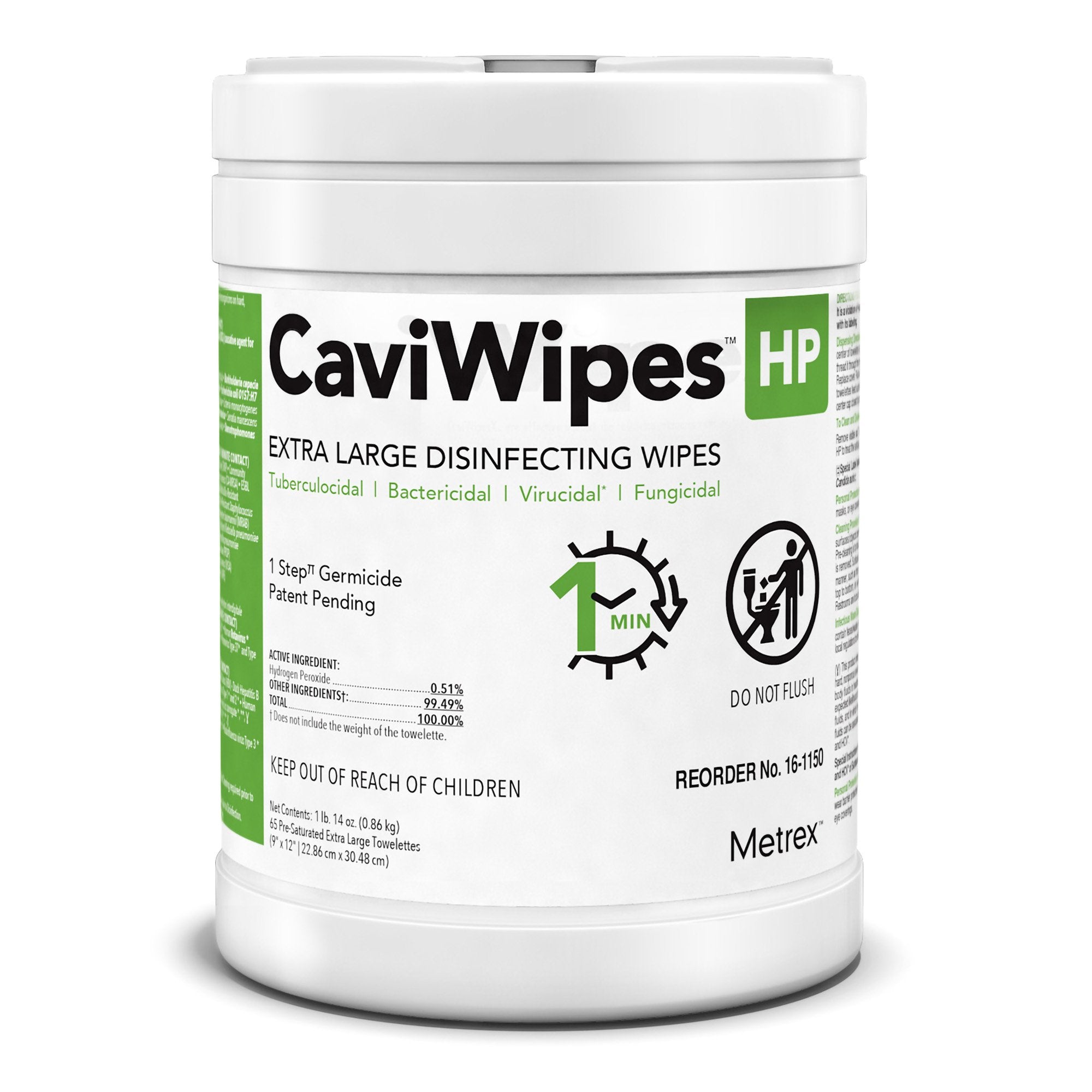 CaviWipes™ HP XL Surface Disinfectant Cleaner Peroxide Based Manual Pull Wipe 65 Count Canister Scented NonSterile