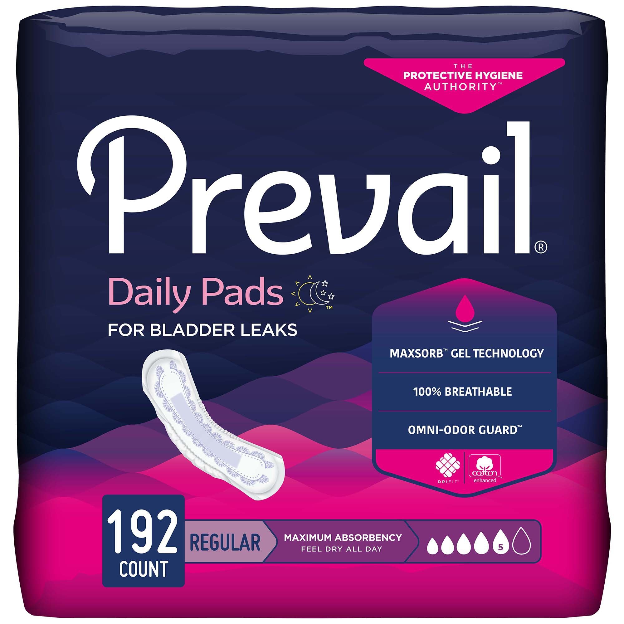 Bladder Control Pad Prevail® Daily Pads 11 Inch Length Heavy Absorbency Polymer Core One Size Fits Most