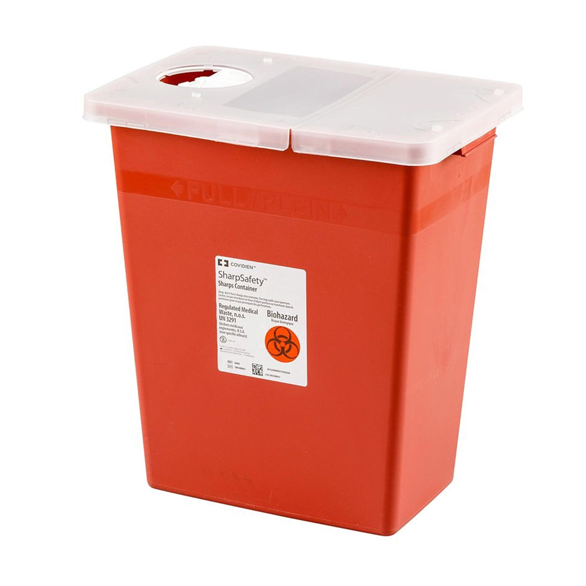 Sharps Container SharpSafety™ Red Base 26 H X 18-1/4 W X 12-3/4 D Inch Horizontal Entry 18 Gallon