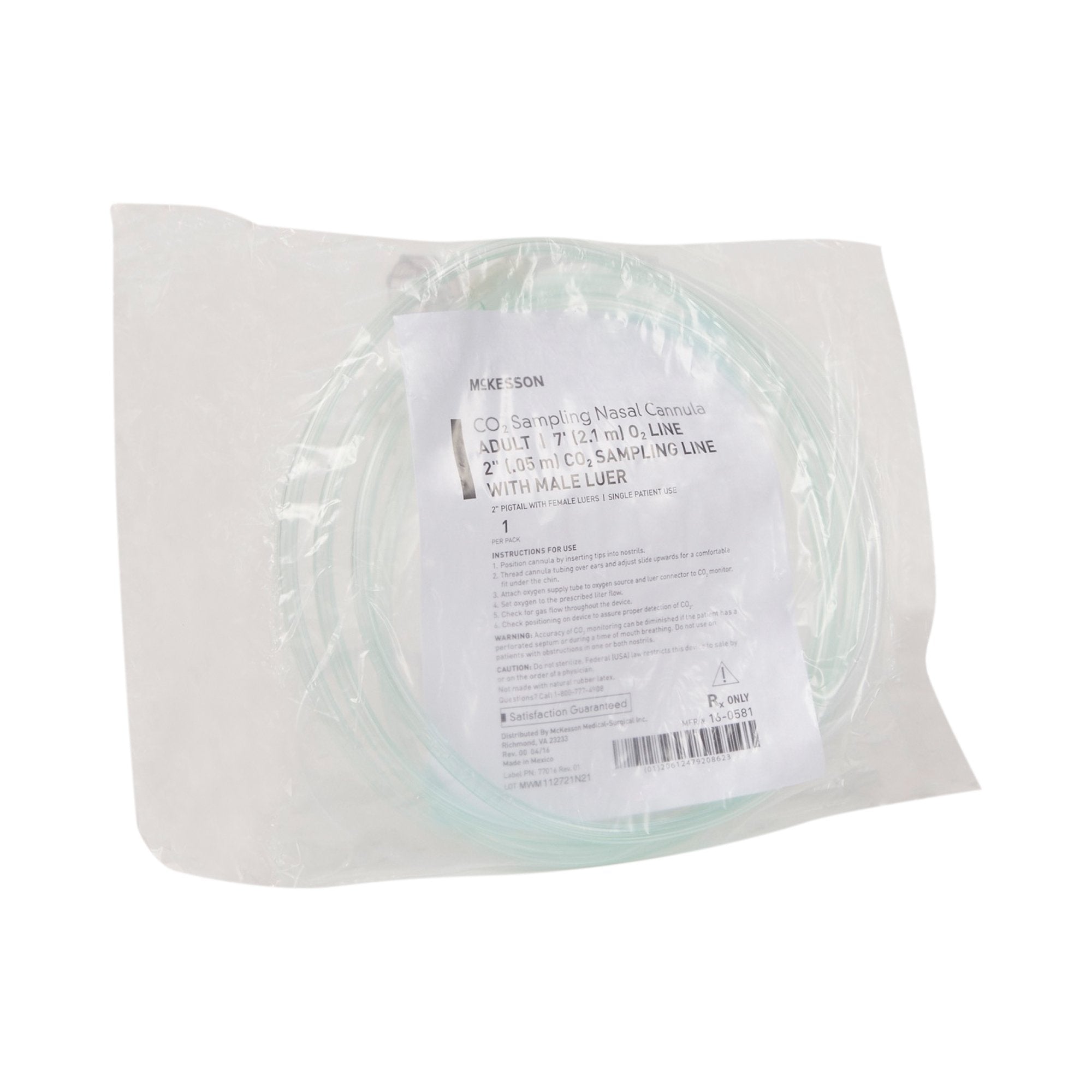 ETCO2 Nasal Sampling Cannula with O2 Delivery With Oxygen Delivery McKesson Adult Curved Prong / NonFlared Tip