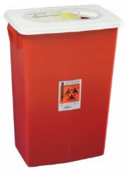 Sharps Container SharpSafety™ Red Base 26 H X 18-1/4 W X 12-3/4 D Inch Horizontal / Vertical Entry 18 Gallon