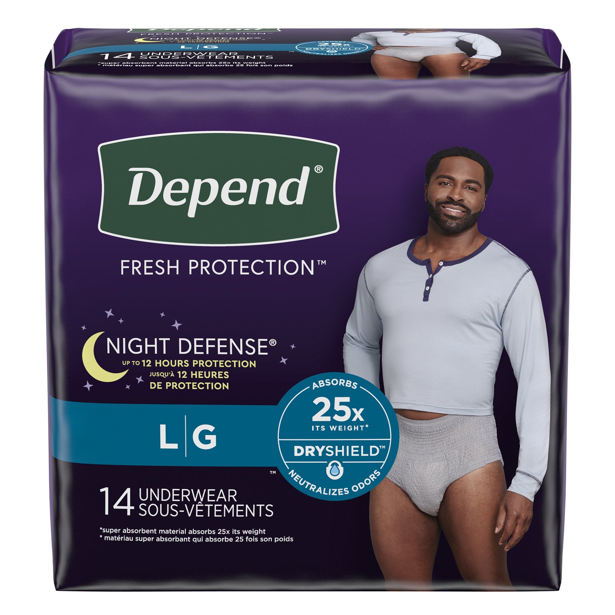 Male Adult Absorbent Underwear Depend® Night Defense® Pull On with Tear Away Seams Large Disposable Heavy Absorbency