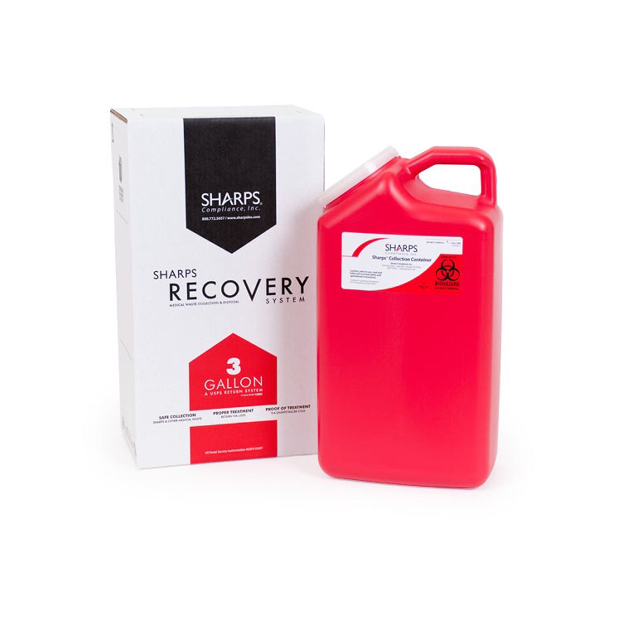 Mailback Sharps Container Sharps Recovery System™ Red Base 17 H X 6 W X 9 L Inch Vertical Entry 3 Gallon