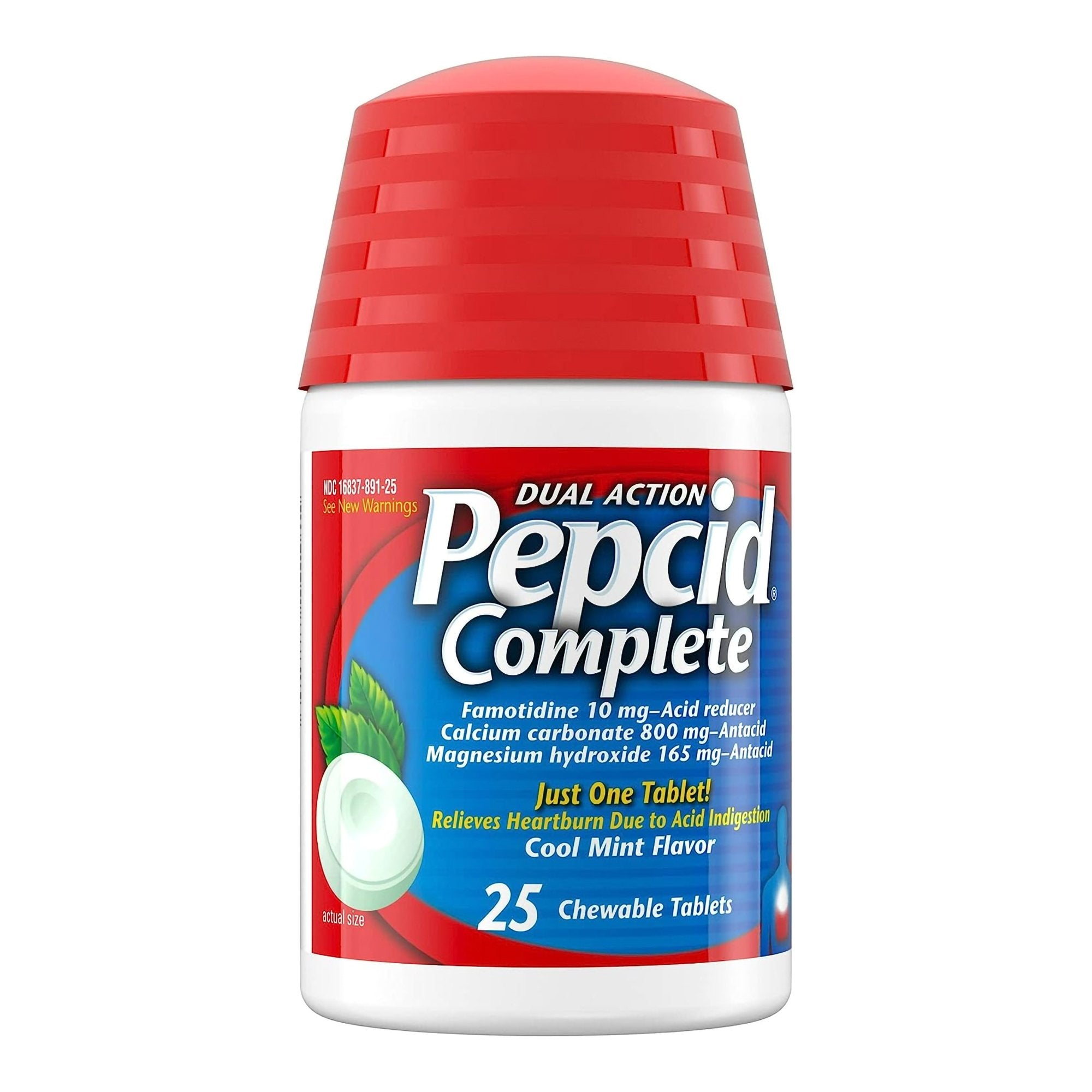 Antacid Pepcid® Complete 800 mg - 165 mg - 10 mg Strength Chewable Tablet 25 per Bottle