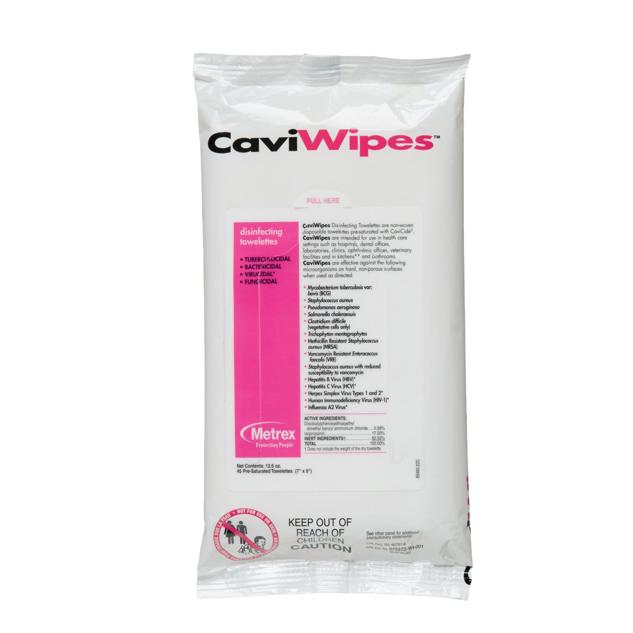 CaviWipes™ Surface Disinfectant Premoistened Alcohol Based Manual Pull Wipe 45 Count Soft Pack Alcohol Scent NonSterile