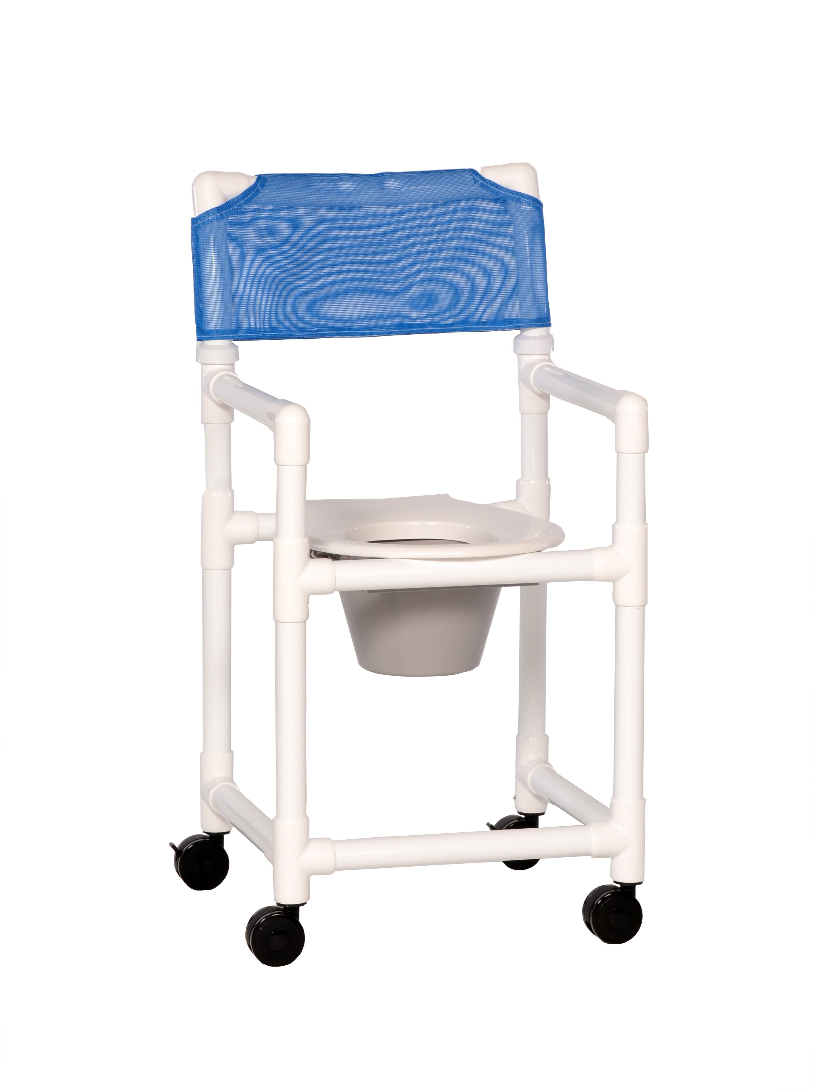 Commode / Shower Chair ipu® Standard Fixed Arms PVC Frame Mesh Backrest 18 Inch Seat Width 300 lbs. Weight Capacity