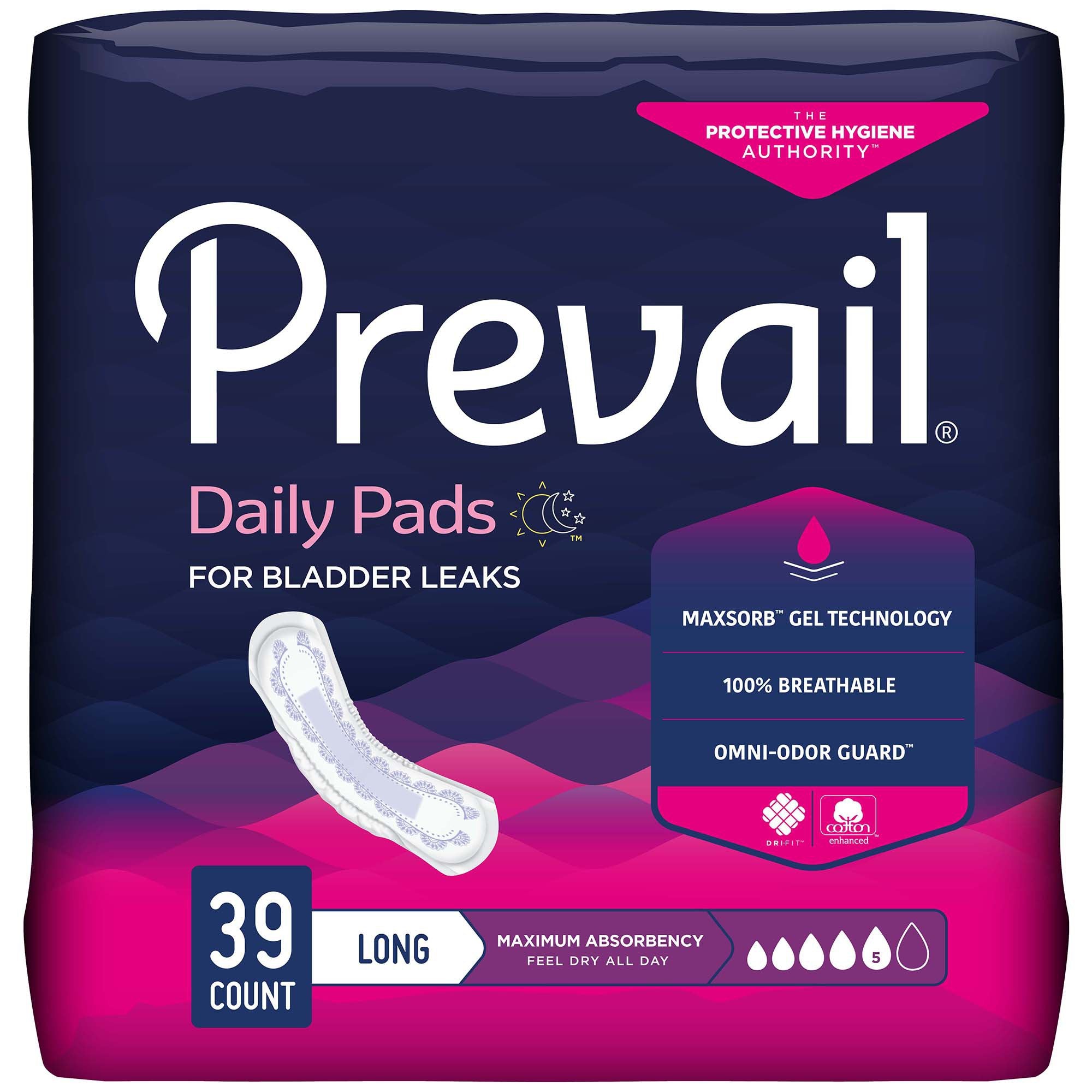 Bladder Control Pad Prevail® Daily Pads 13 Inch Length Heavy Absorbency Polymer Core One Size Fits Most