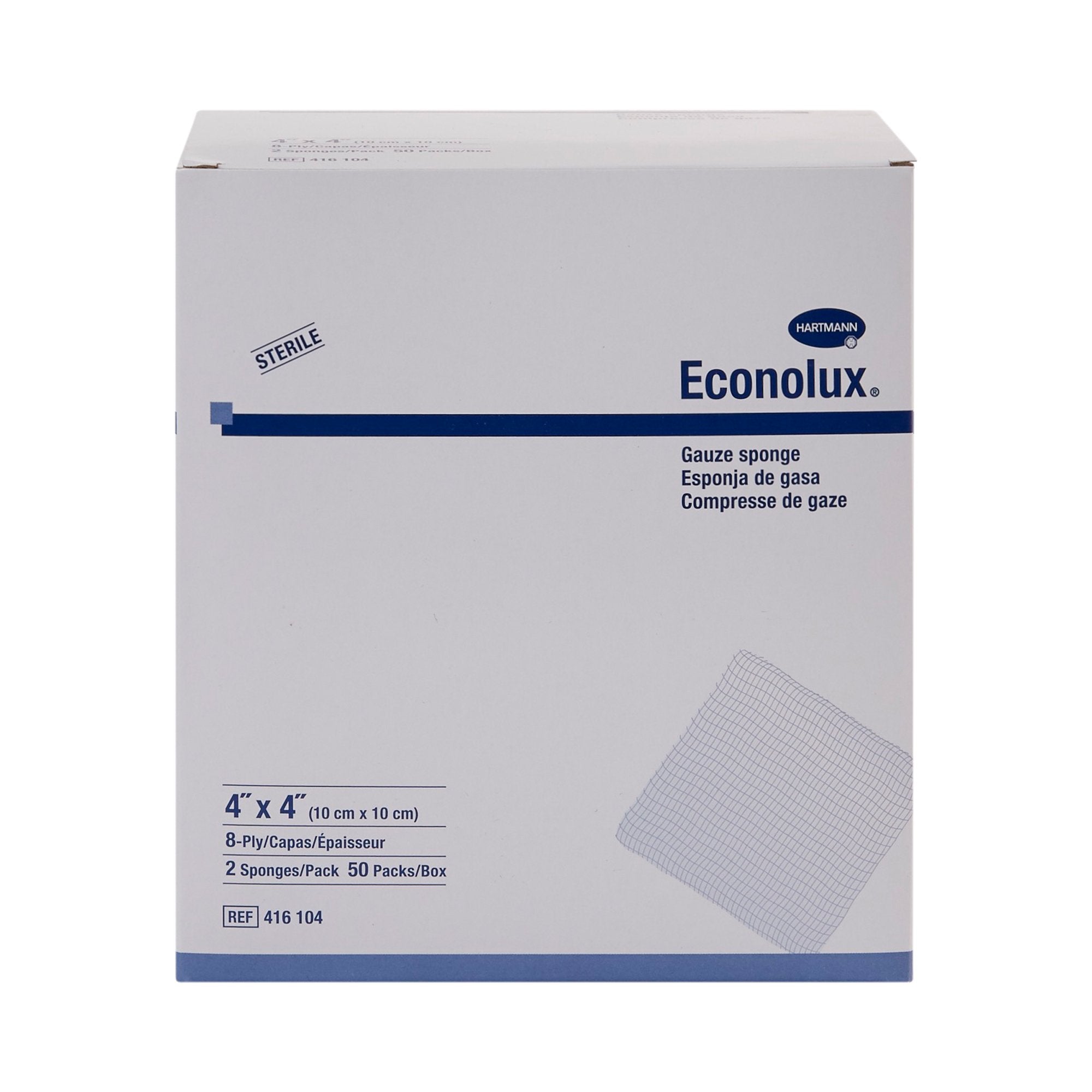 Gauze Sponge Econolux® 4 X 4 Inch 2 per Pack Sterile 8-Ply Square