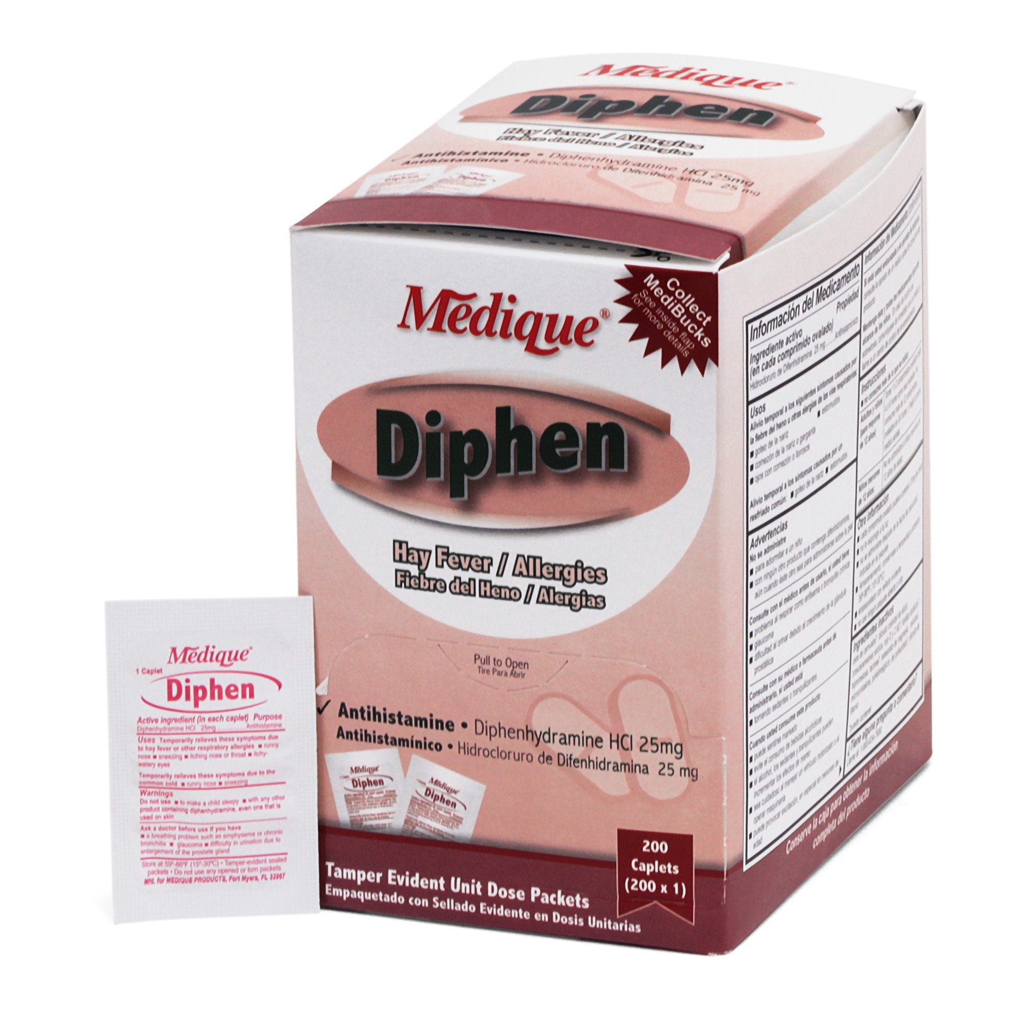 Allergy Relief Diphen 25 mg Strength Tablet 200 Packets Per Box