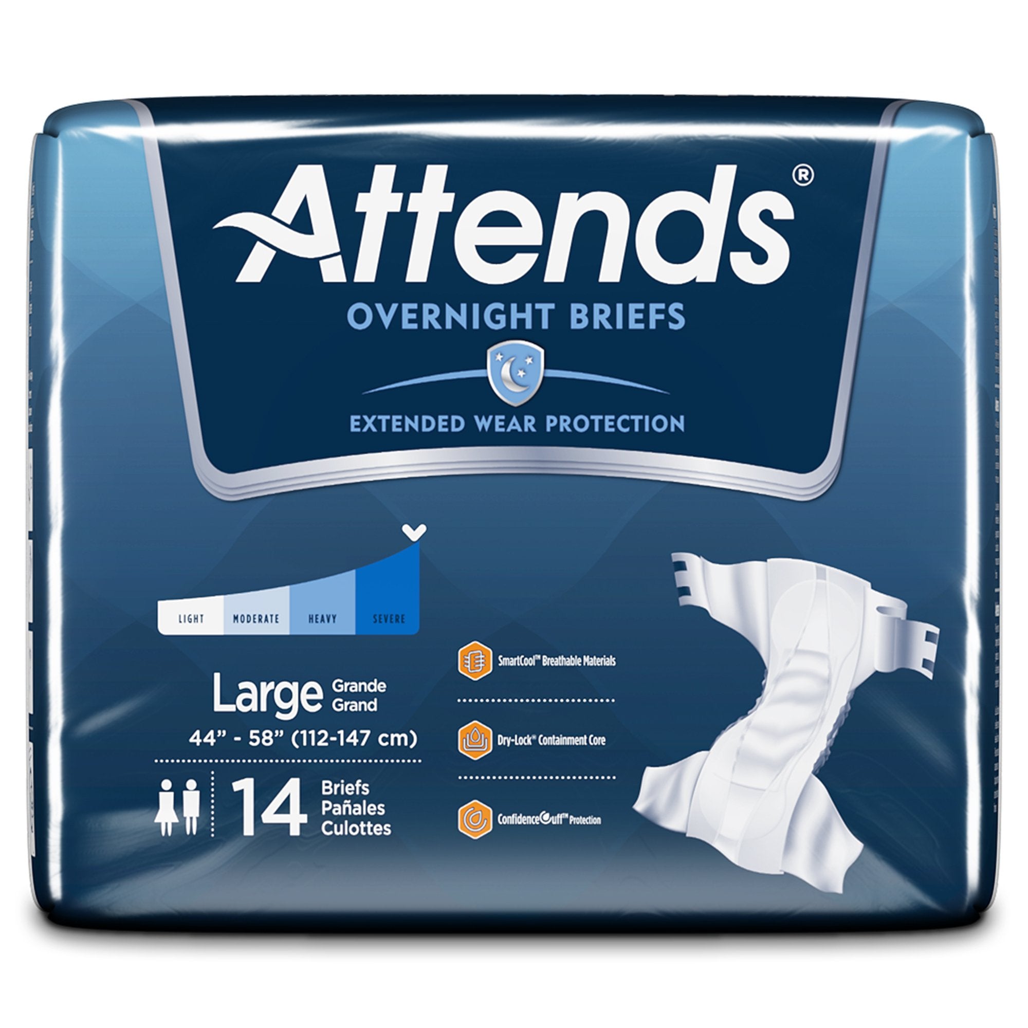 Unisex Adult Incontinence Brief Attends® Overnight Large Disposable Heavy Absorbency