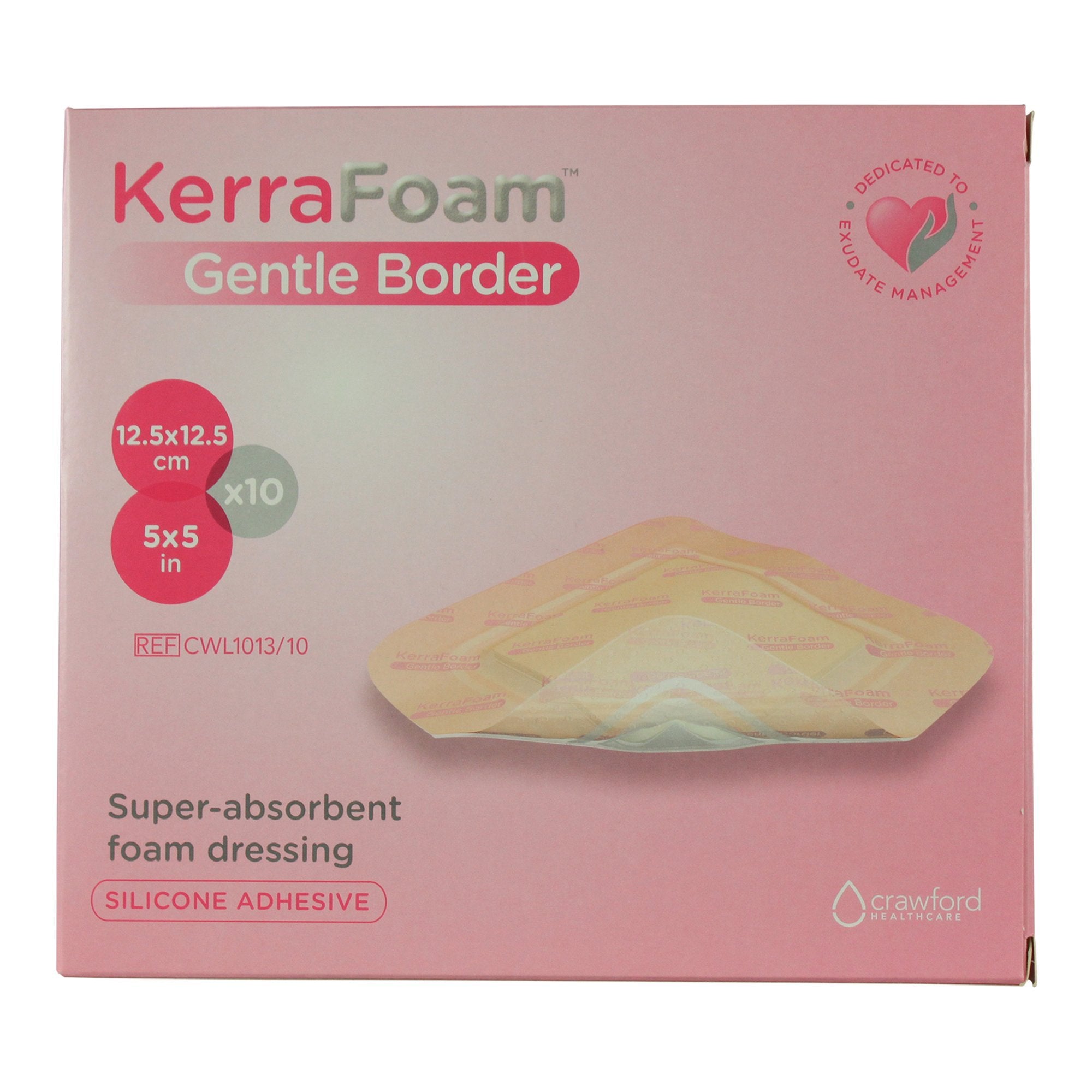 Foam Dressing KerraFoam™ Gentle Border 5 X 5 Inch With Border Film Backing Silicone Adhesive Square Sterile