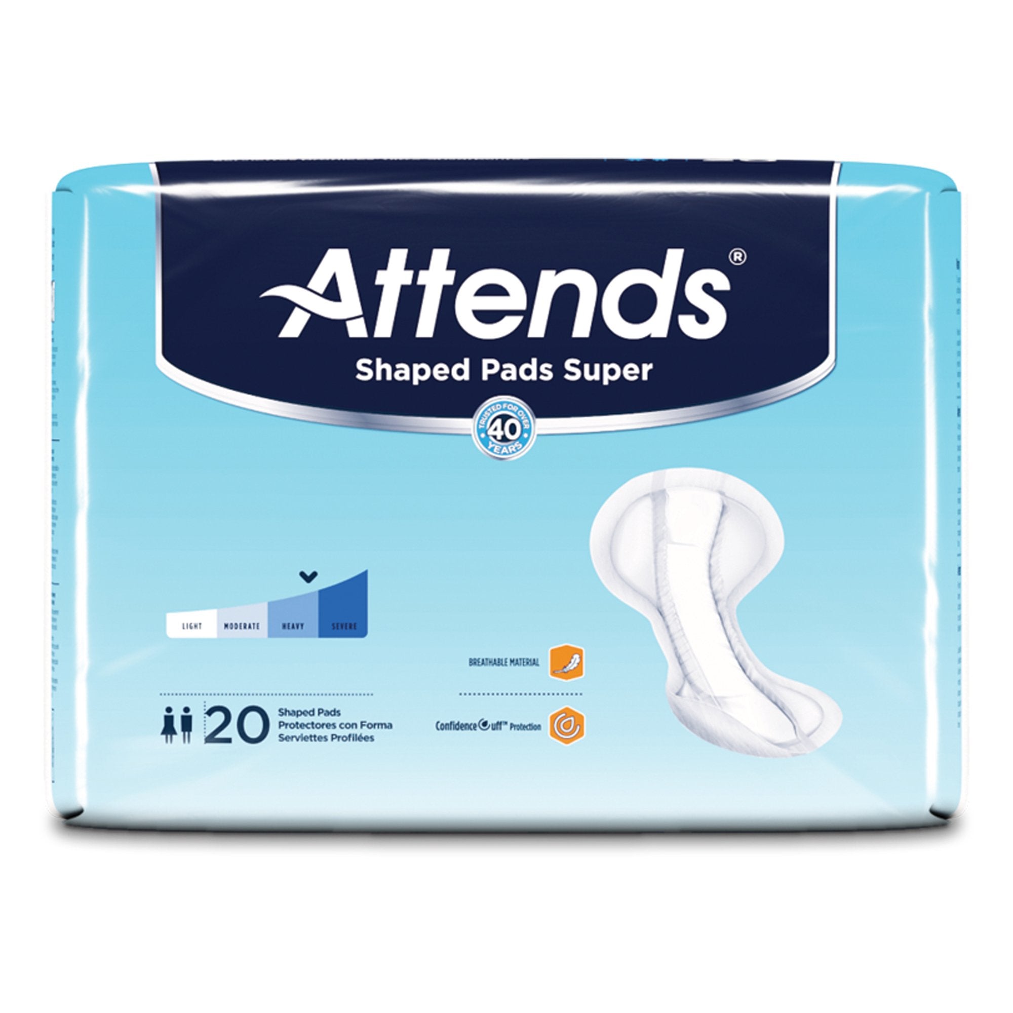Bladder Control Pad Attends® Shaped Pads Super 13 X 27.2 Inch Heavy Absorbency Polymer Core One Size Fits Most
