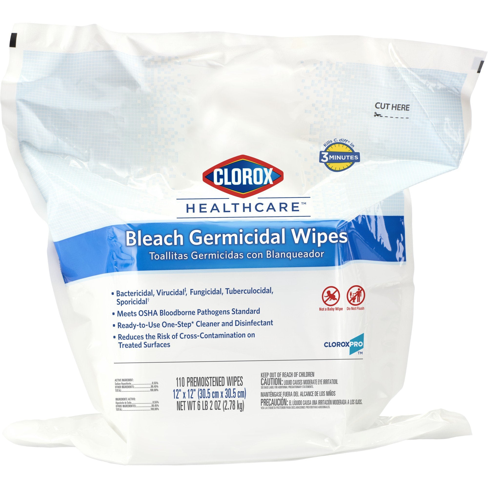 Clorox Healthcare® Bleach Germicidal Surface Disinfectant Cleaner Refill Premoistened Germicidal Manual Pull Wipe 110 Count Pouch Floral Bleach Scent NonSterile