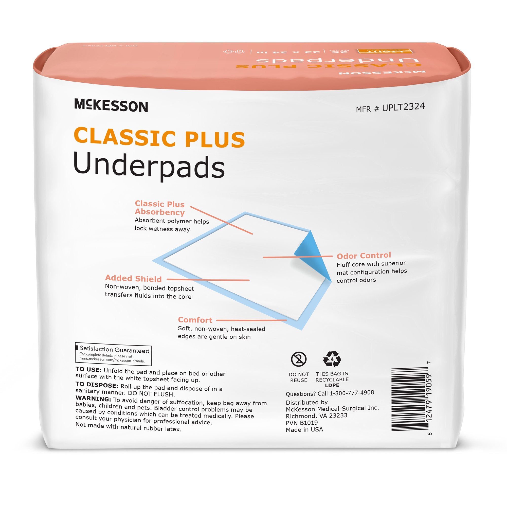 Disposable Underpad McKesson Classic Plus 23 X 24 Inch Fluff / Polymer Light Absorbency