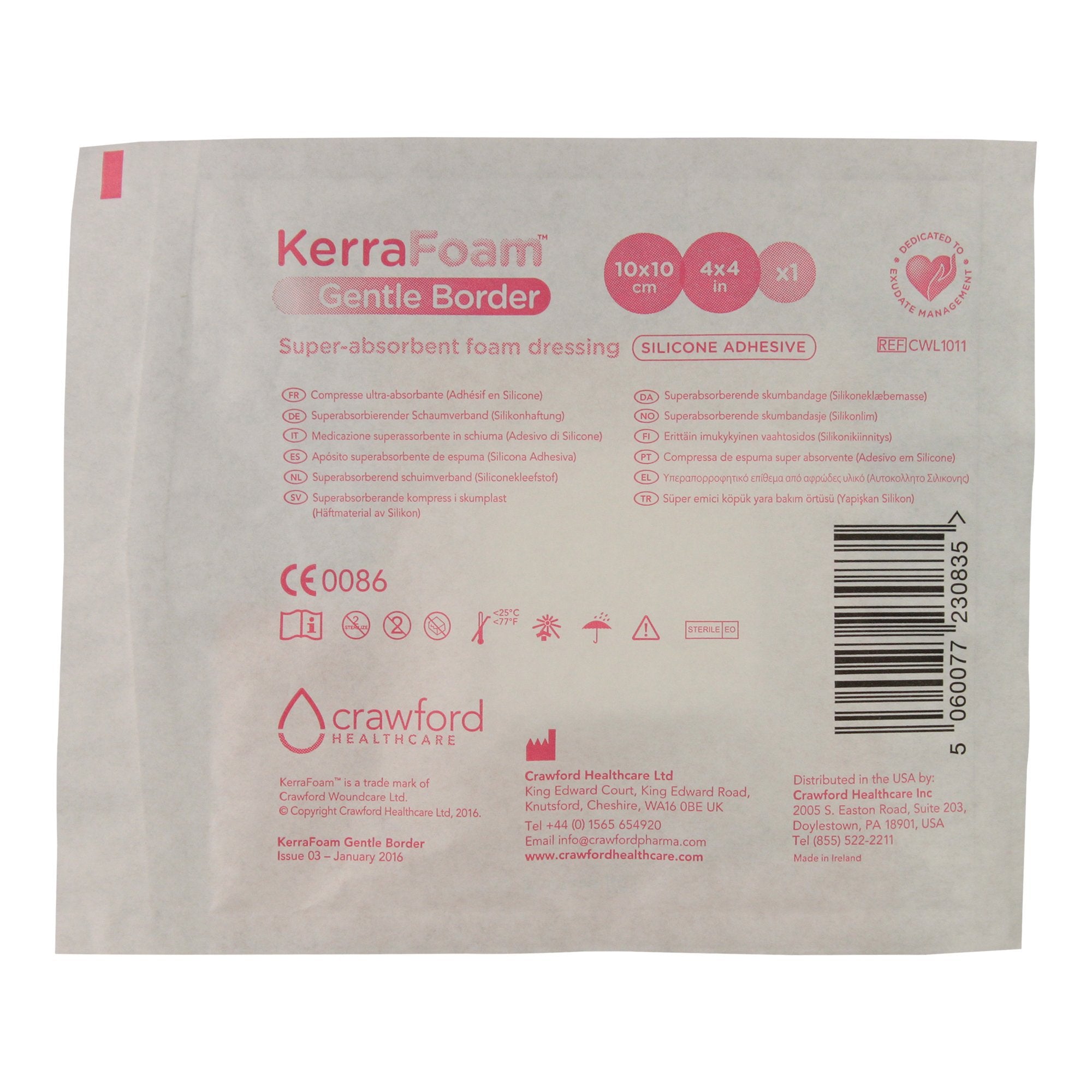 Foam Dressing KerraFoam™ Gentle Border 4 X 4 Inch With Border Film Backing Silicone Adhesive Square Sterile