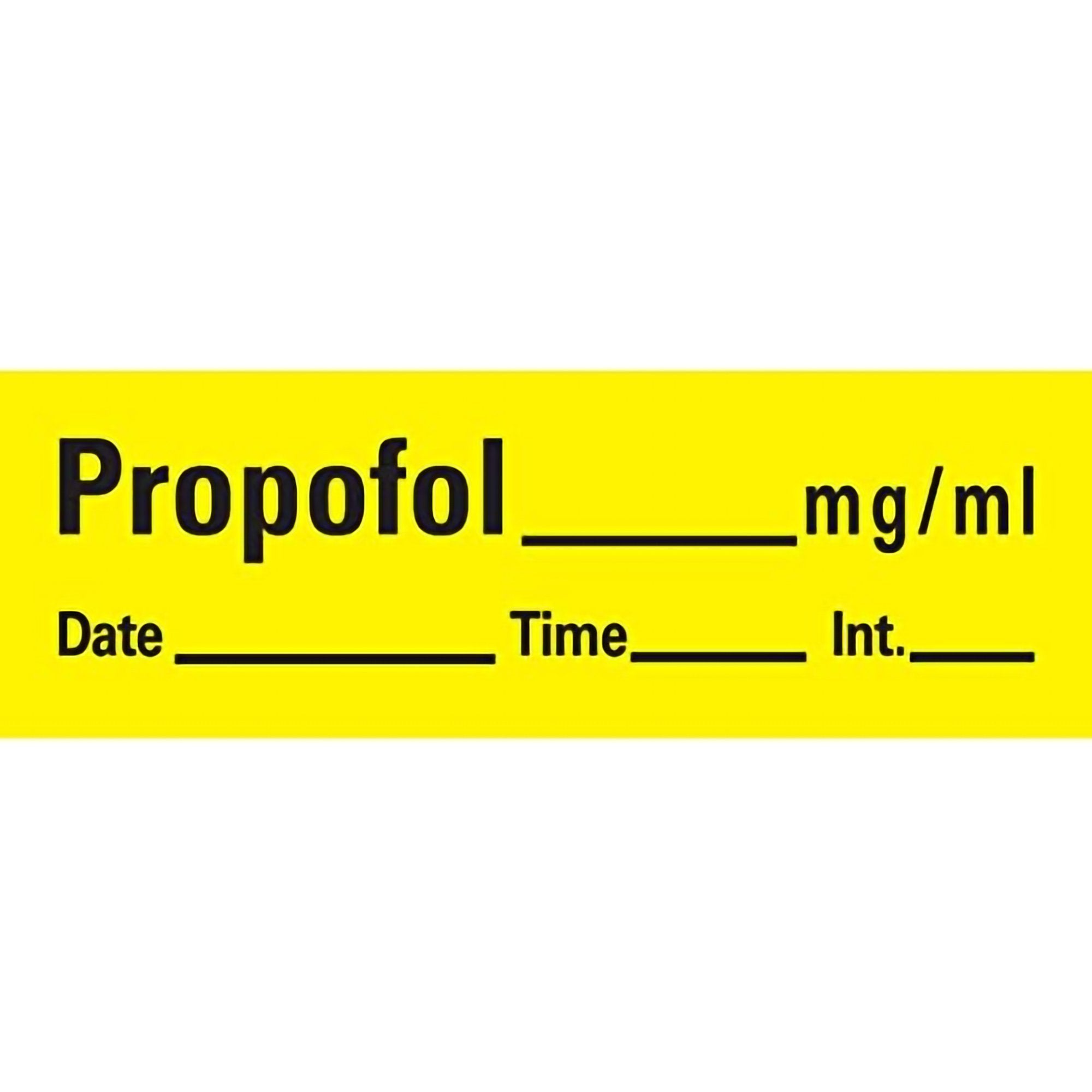 Drug Label Barkley® Anesthesia Label Tape Propofol_mg/mL Date_Time_Int_ Yellow 1/2 X 1-1/2 Inch