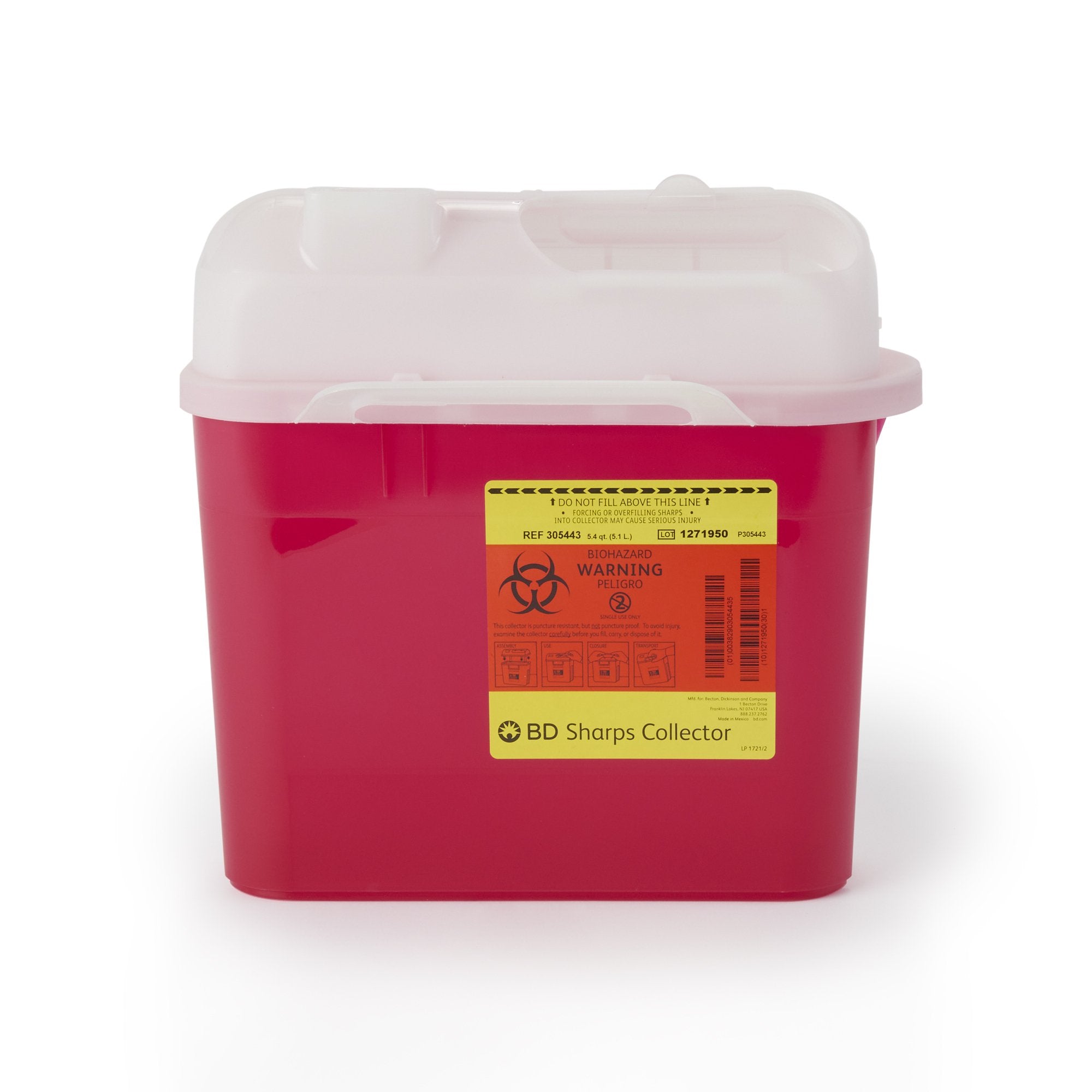 Sharps Container BD™ Gardian Red Base 11-7/10 H X 16-3/5 W X 4-1/2 D Inch Horizontal Entry 1.35 Gallon