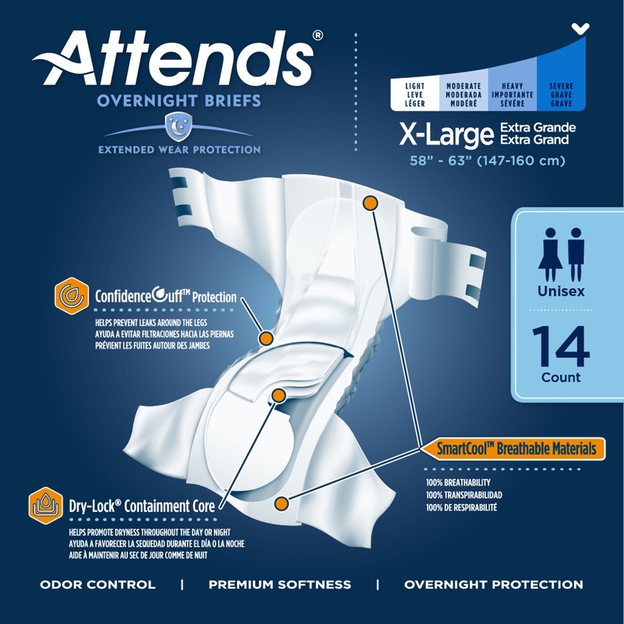 Unisex Adult Incontinence Brief Attends® Overnight X-Large Disposable Heavy Absorbency