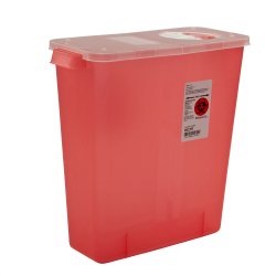 Sharps Container In-Room™ Translucent Red Base 13-3/4 H X 13-3/4 W X 6 D Inch Vertical Entry 3 Gallon