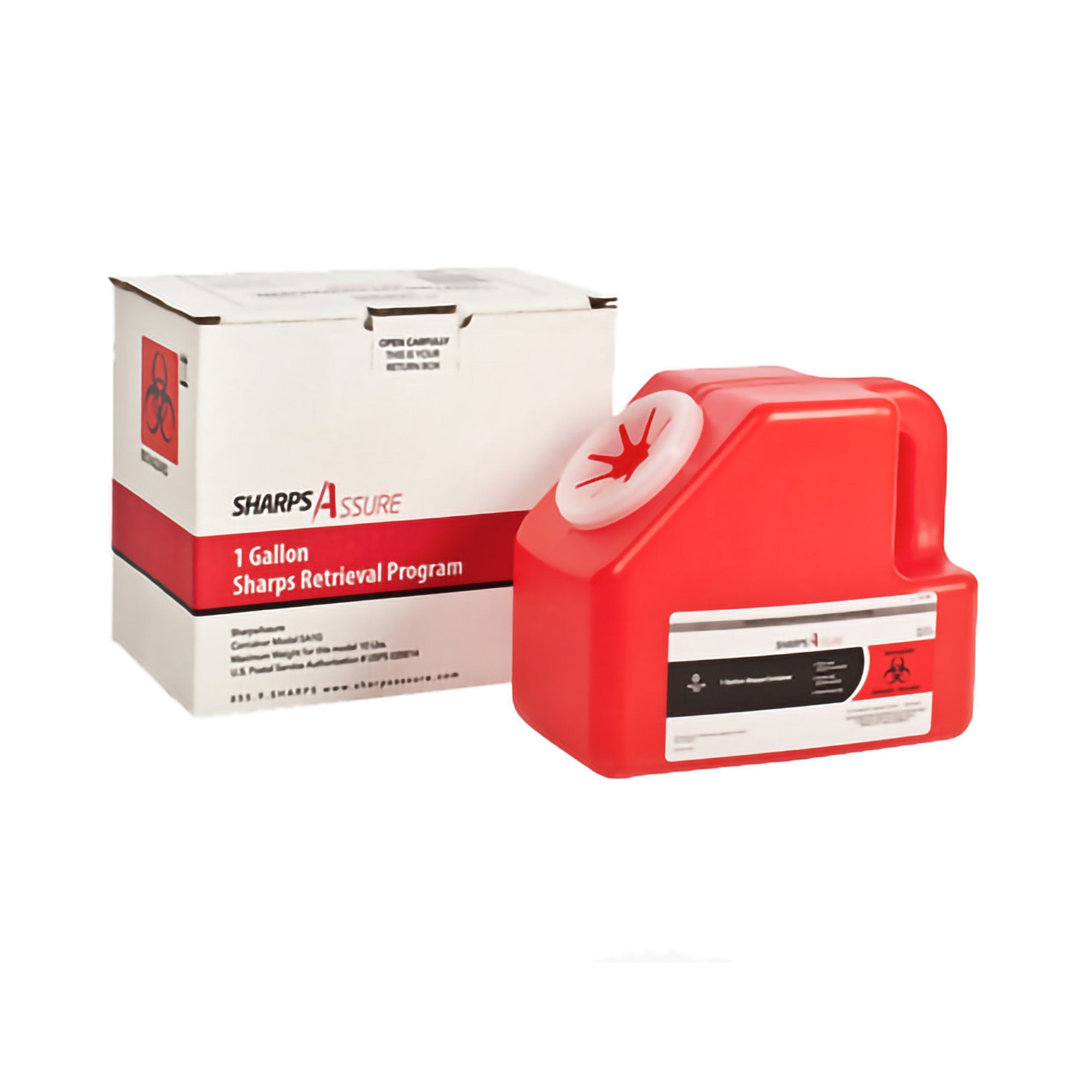 Mailback Sharps Container Sharps Assure Red Base 9 L X 5-1/2 W X 7-3/10 H Inch Vertical Entry 1 Gallon