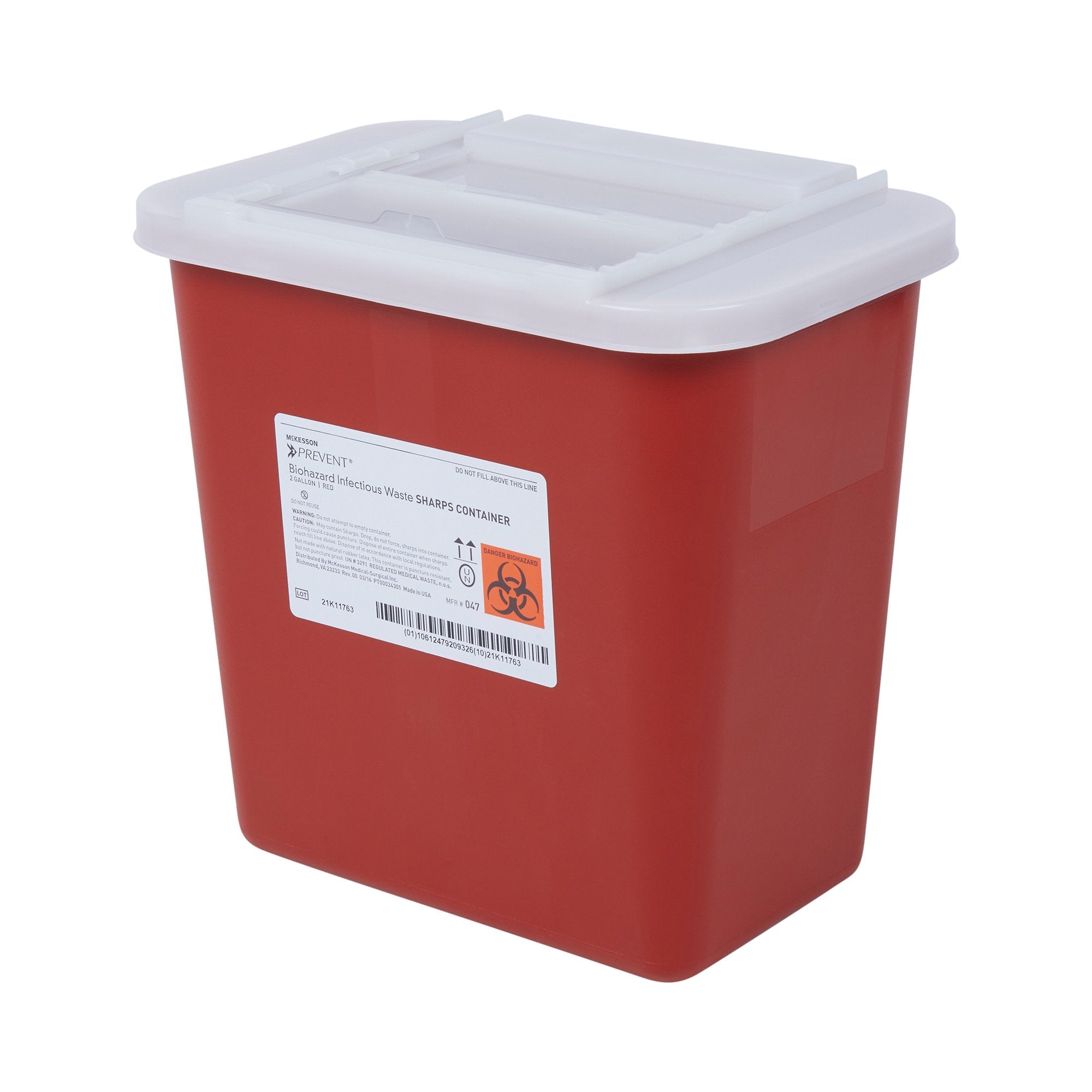 Sharps Container McKesson Prevent® Red Base 10-1/4 H X 7 W X 10-1/2 D Inch Horizontal Entry 2 Gallon