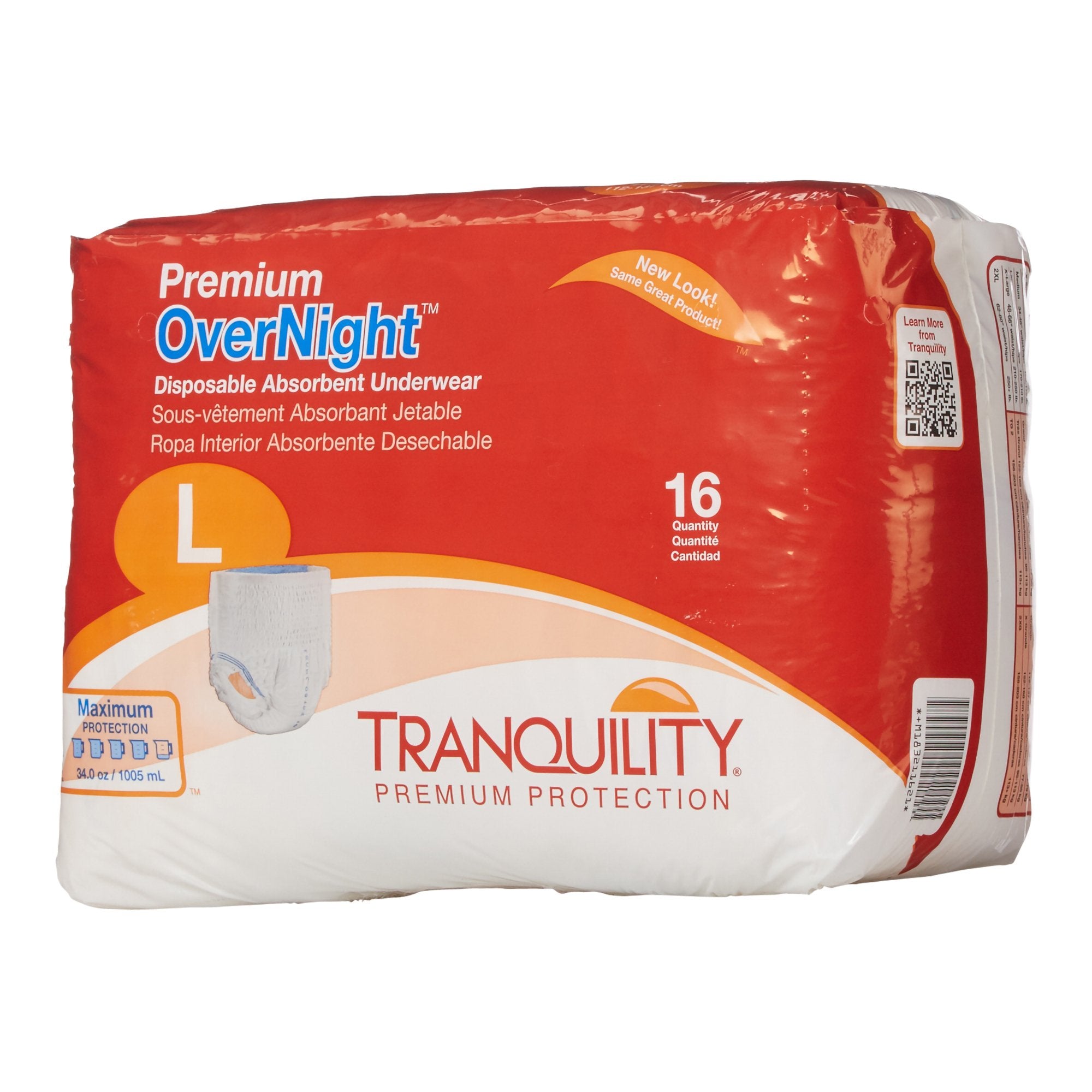 Unisex Adult Absorbent Underwear Tranquility® Premium OverNight™ Pull On with Tear Away Seams Large Disposable Heavy Absorbency