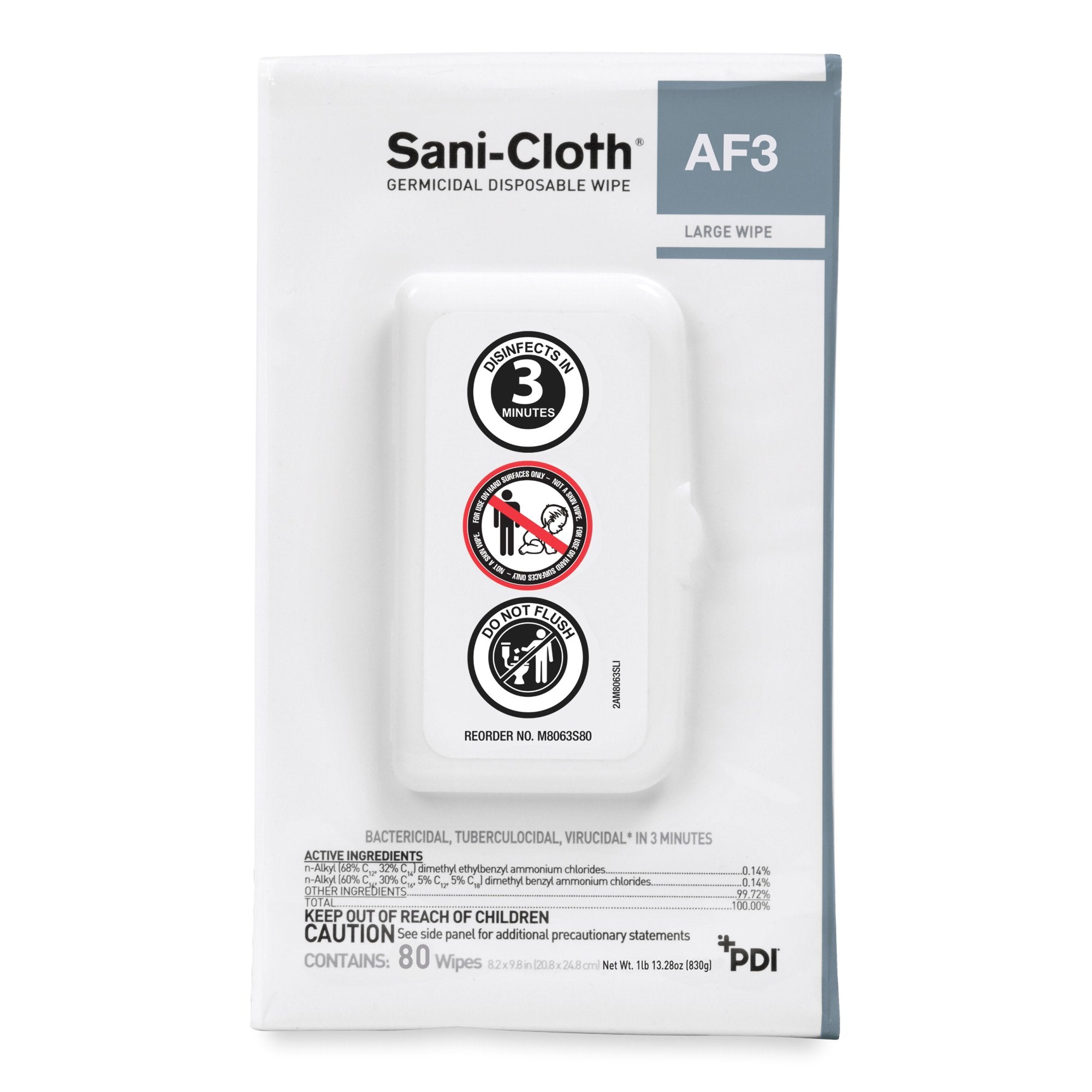 Sani-Cloth® AF3 Surface Disinfectant Cleaner Premoistened Germicidal Manual Pull Wipe 80 Count Hard Case Unscented NonSterile