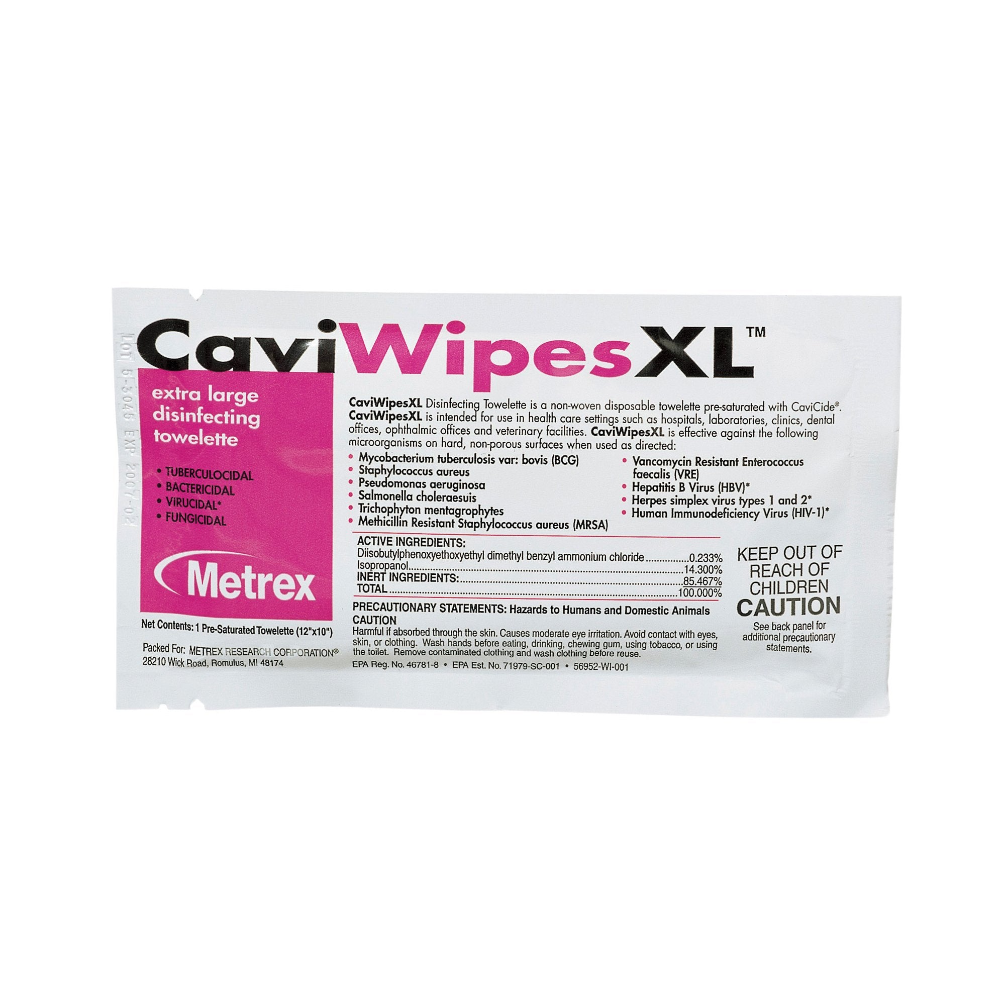 CaviWipes™ Surface Disinfectant Premoistened Alcohol Based Manual Pull Wipe 50 Count Individual Packet Alcohol Scent NonSterile