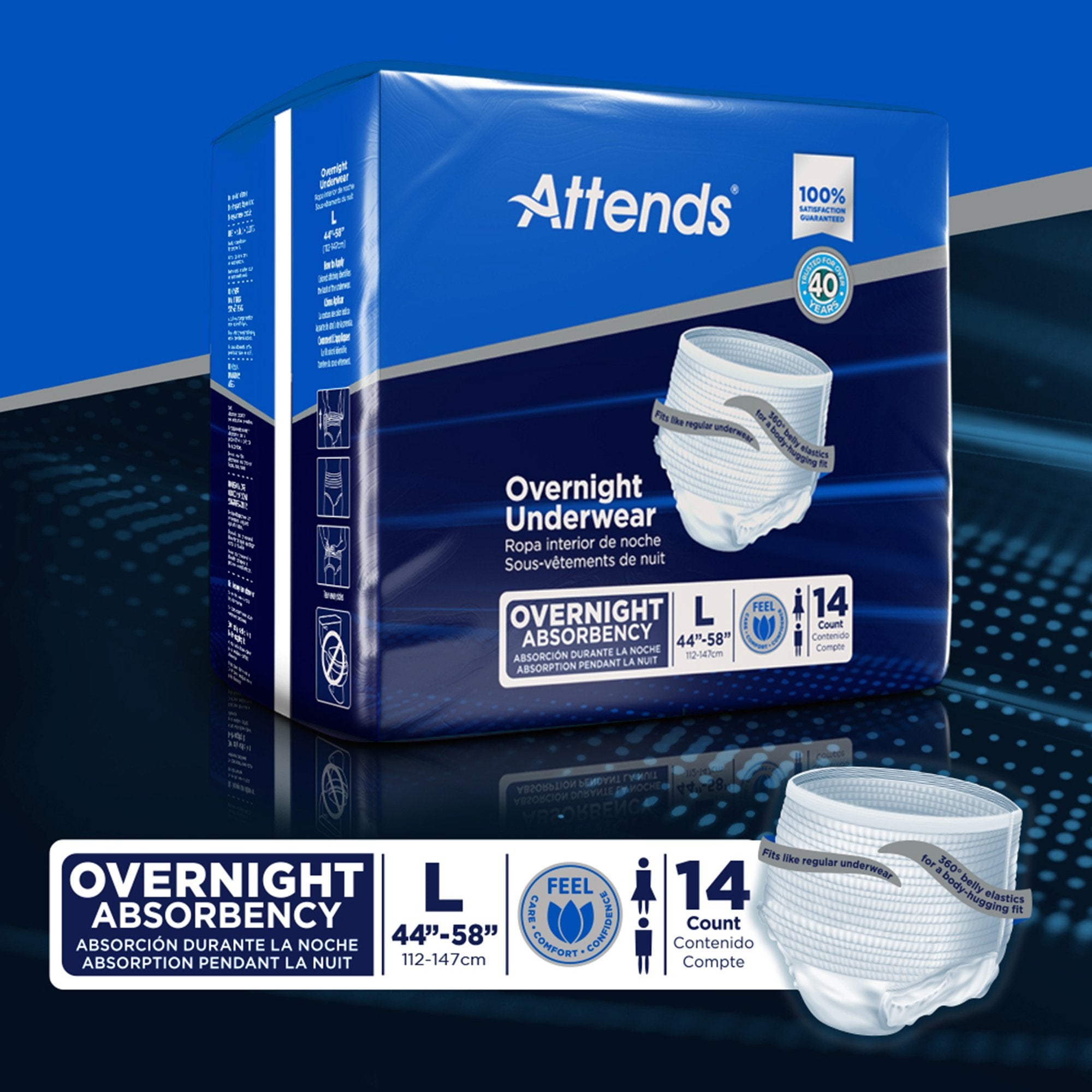 Unisex Adult Absorbent Underwear Attends® Overnight Pull On with Tear Away Seams Large Disposable Heavy Absorbency