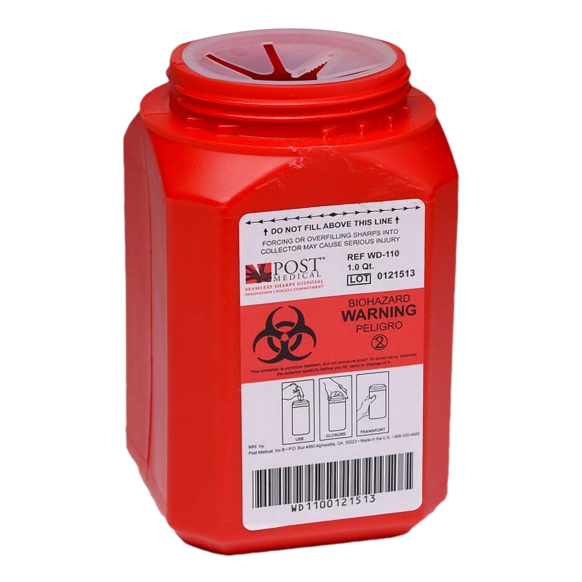 Sharps Container Red Base Vertical Entry 0.25 Gallon