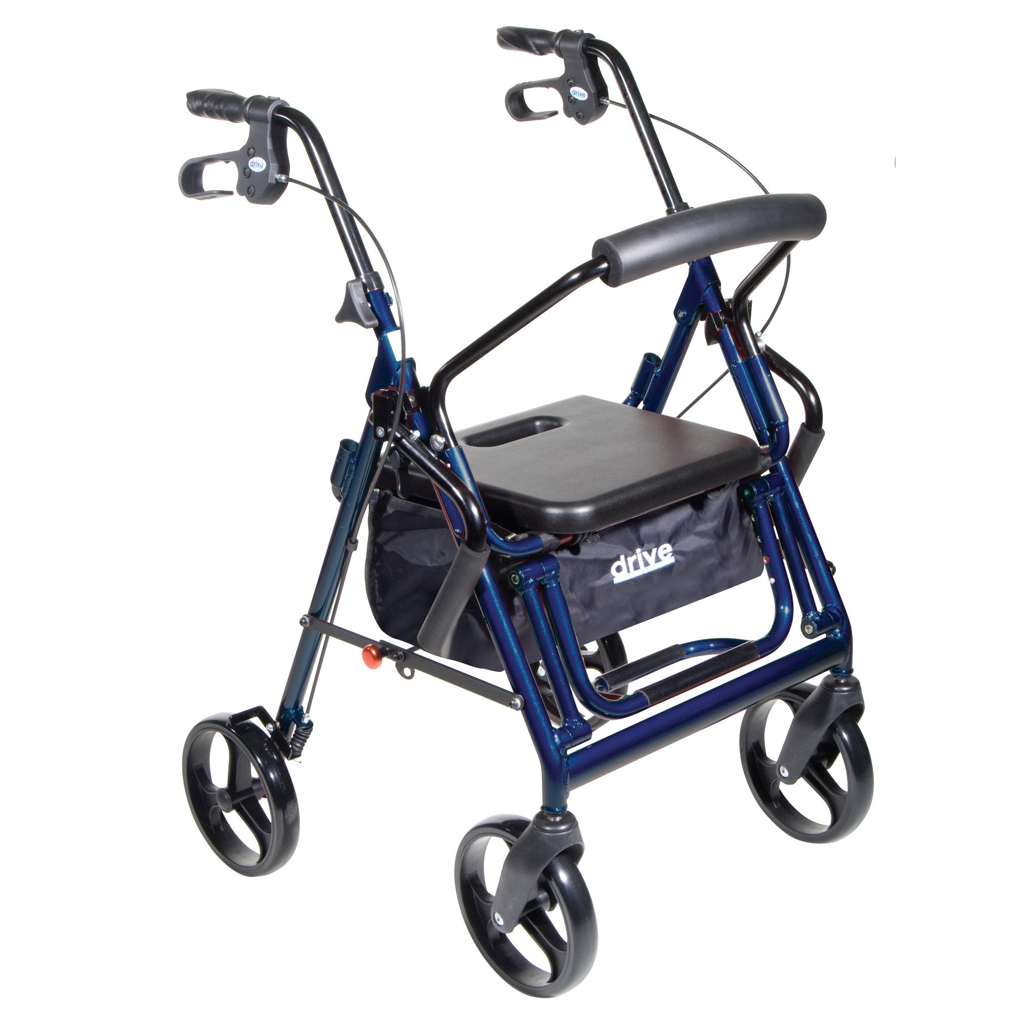 4 Wheel Rollator / Transport Chair drive™ Duet Blue Adjustable Height / Transport / Folding Aluminum Frame