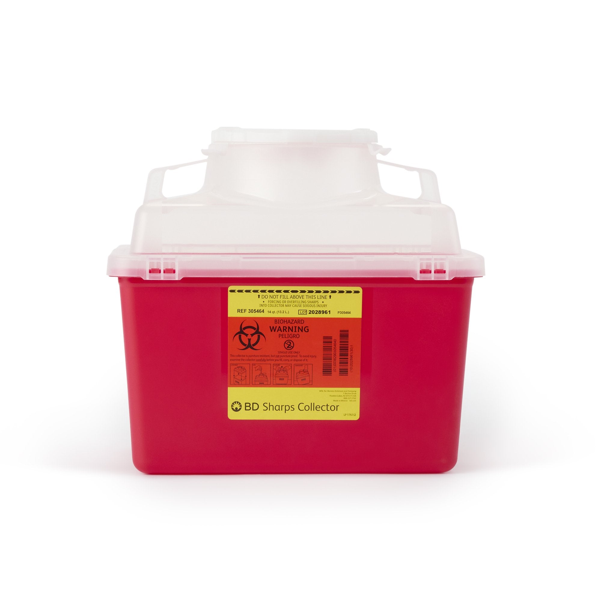 Sharps Container BD™ Red Base 11-1/2 H X 12-4/5 W X 8-4/5 D Inch Vertical Entry 3.5 Gallon
